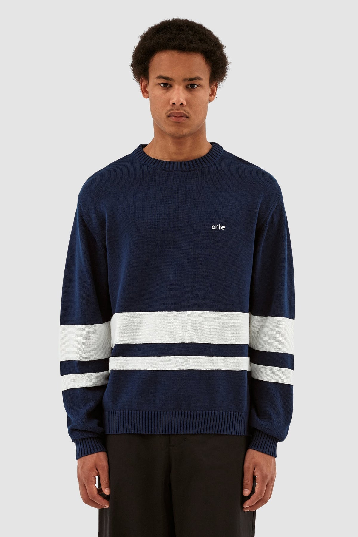 Pull en tricot rayé - Navy/White
