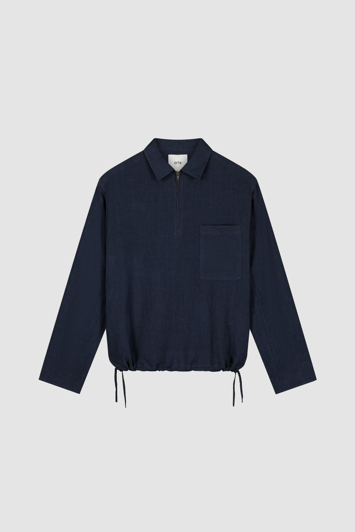 Pull à fermeture éclair quart de longueur en lin - Bleu marine