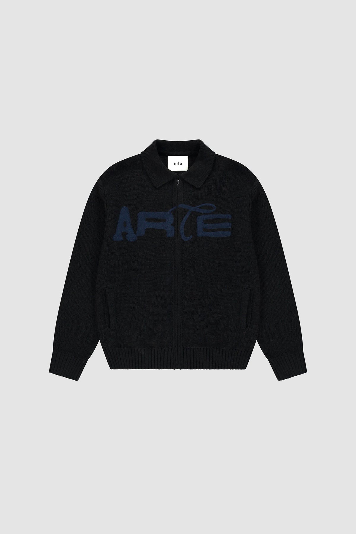Cardigan zippé à motif pochoir - Noir