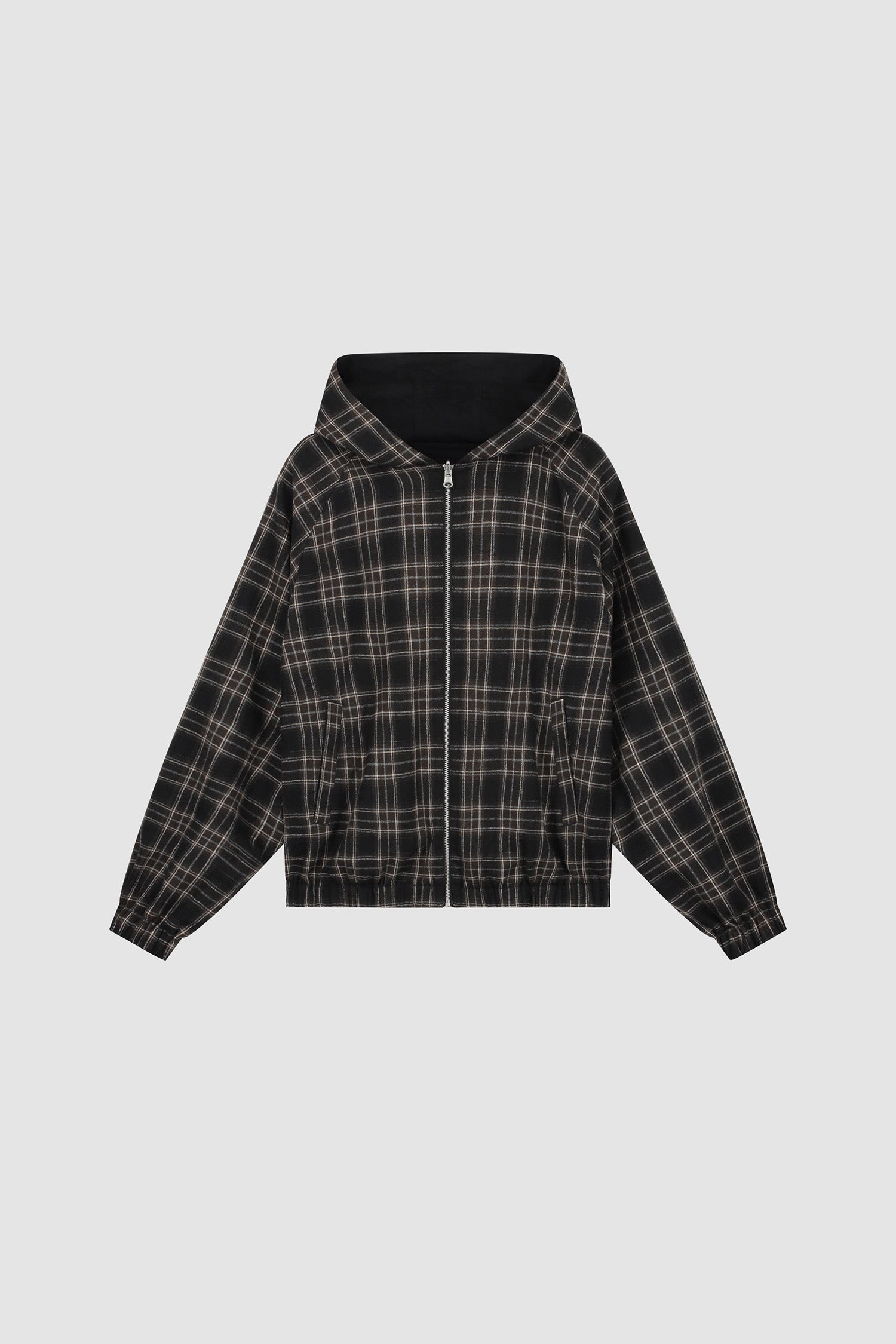Veste réversible à capuche à carreaux - Noire
