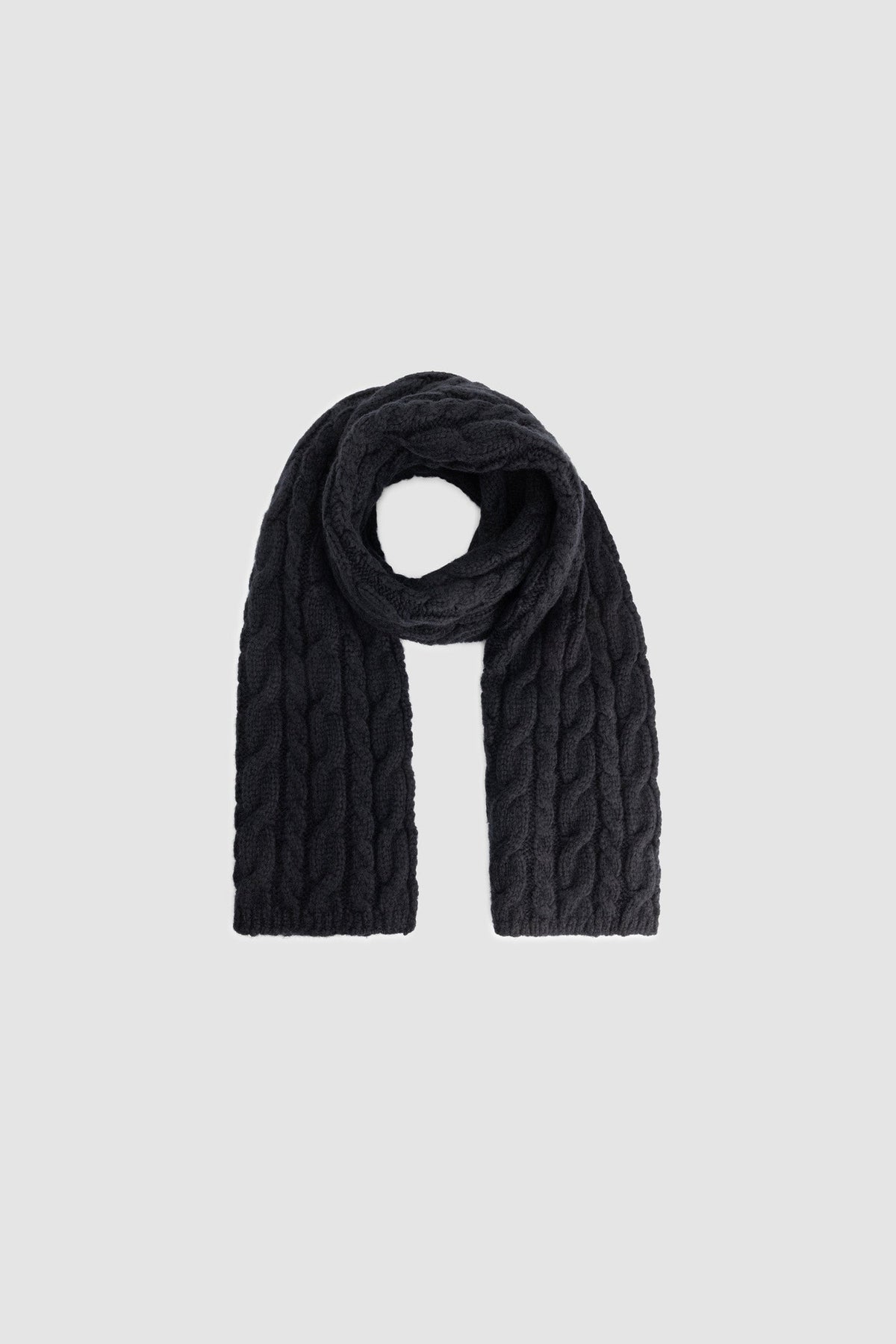 Écharpe en laine à mailles torsadées - Noire