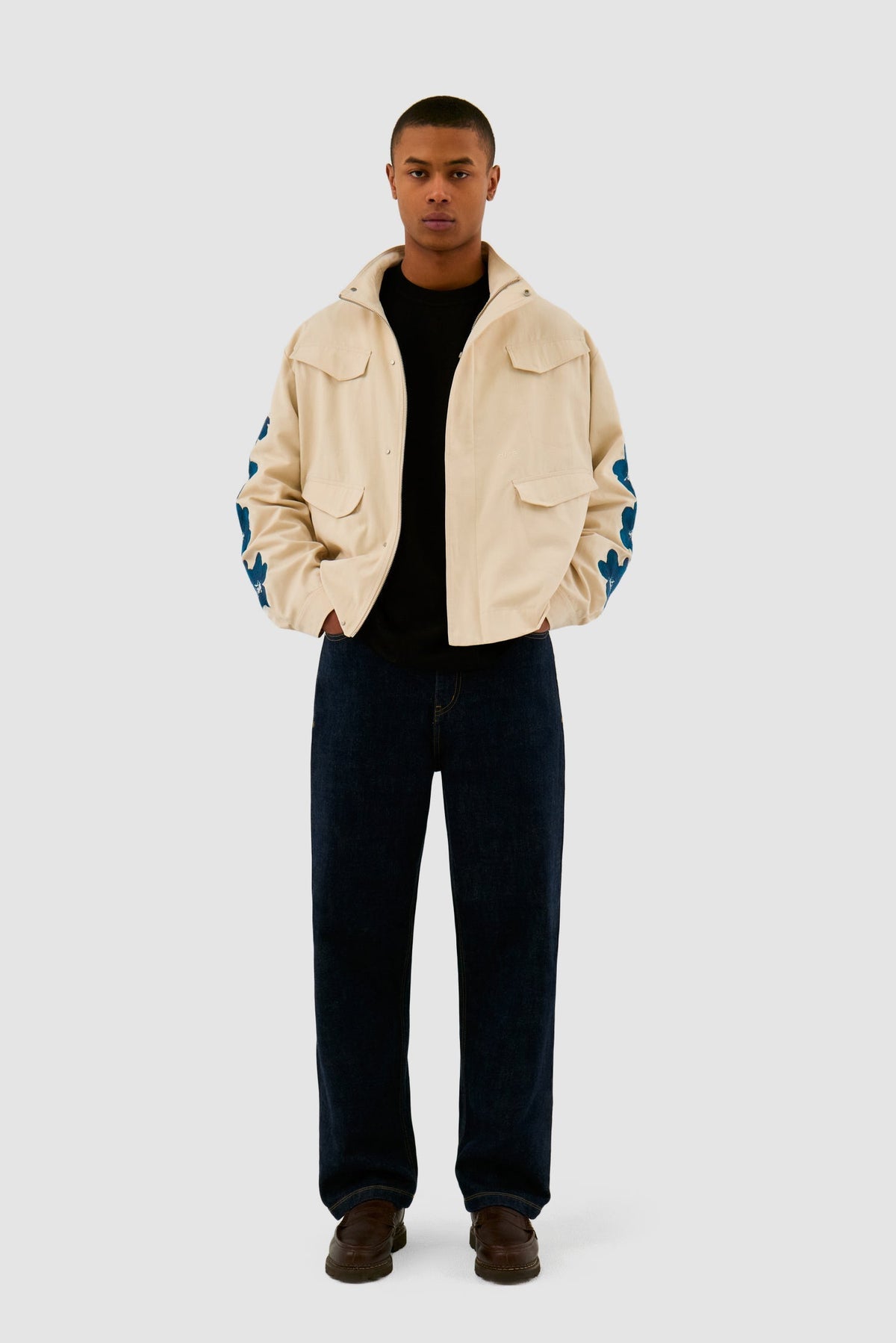 Veste brodée de fleurs - Crème