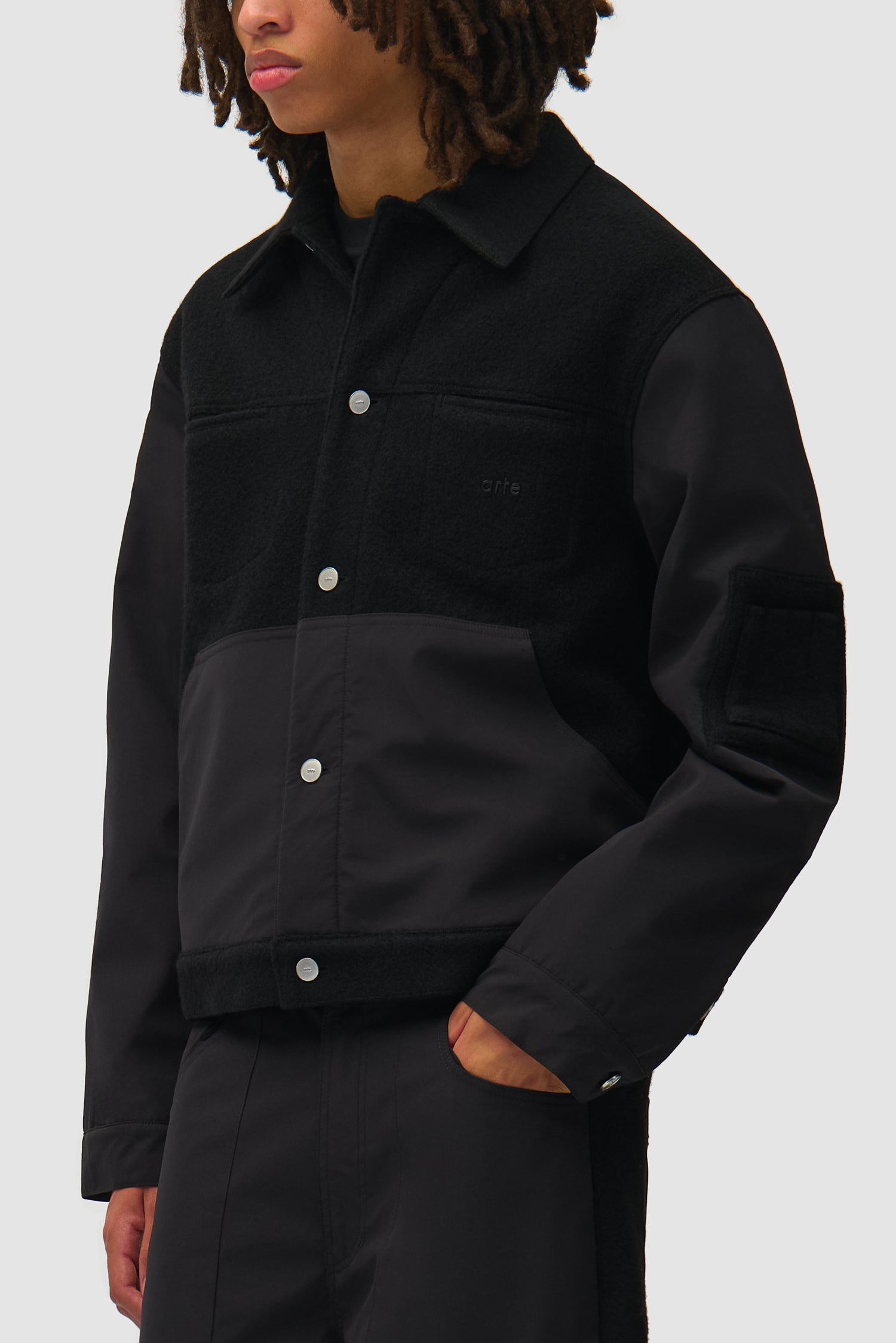 Veste combinée nylon/laine - Noir