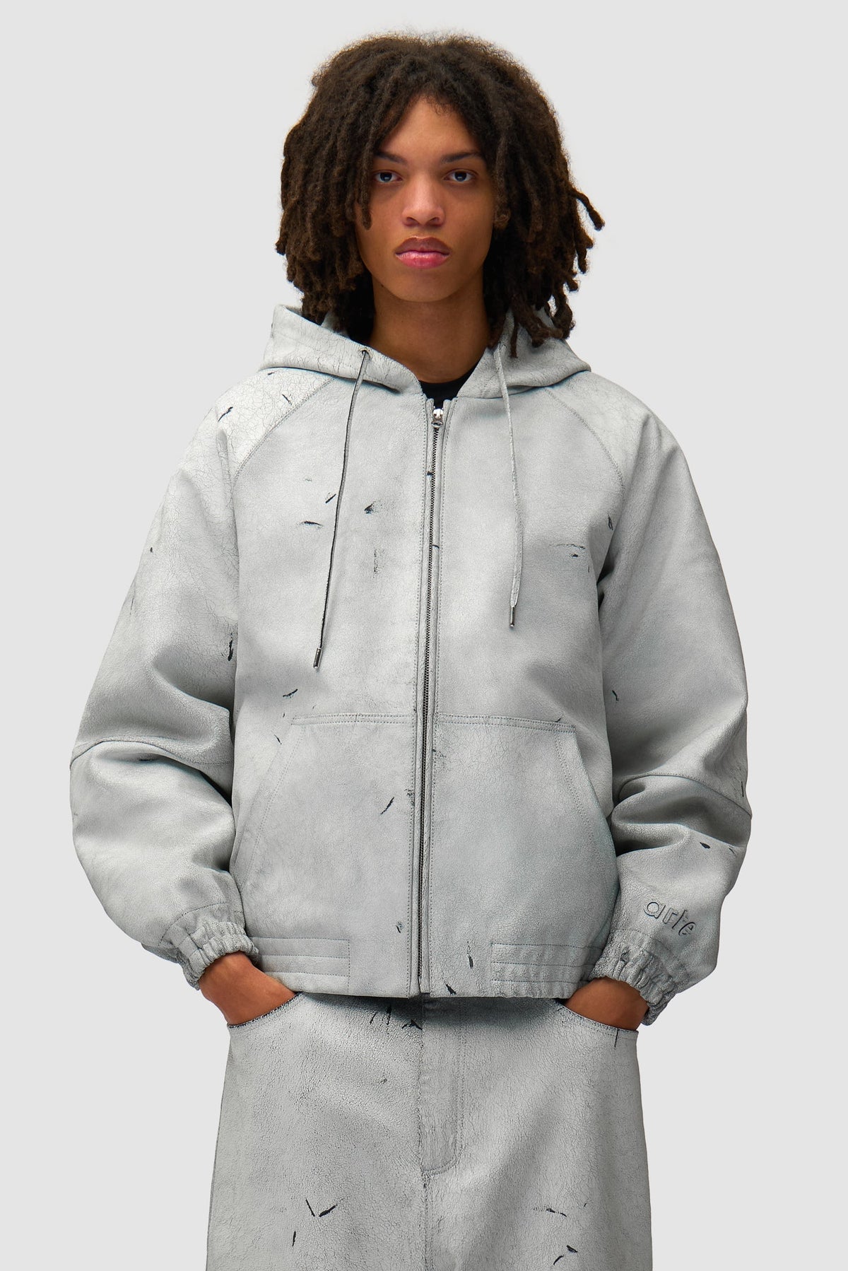 Veste en cuir craquelé - Blanc