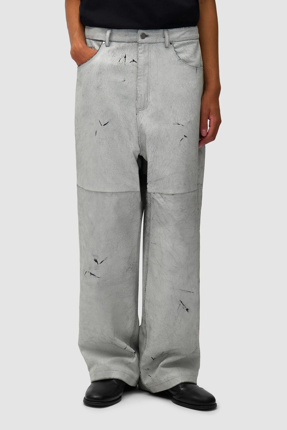 Pantalon en cuir craquelé - Blanc