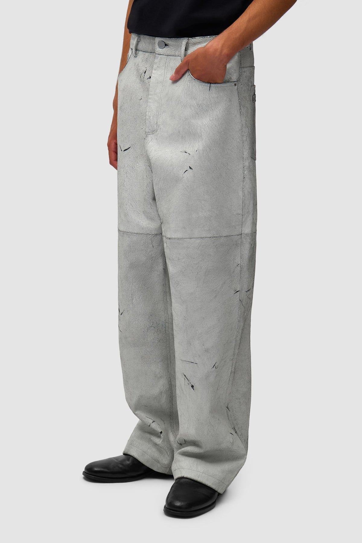 Pantalon en cuir craquelé - Blanc