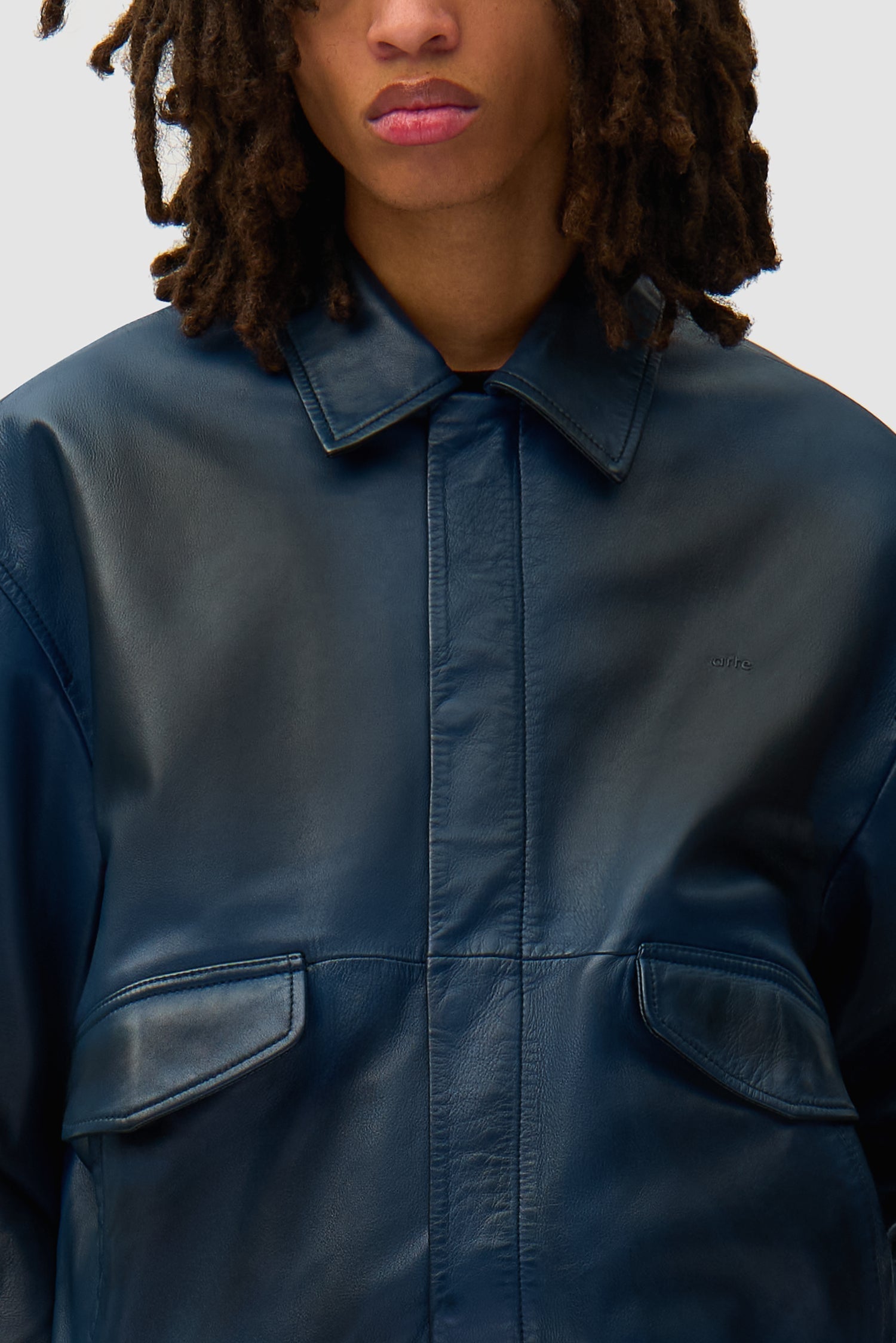Veste en cuir délavé - Marine