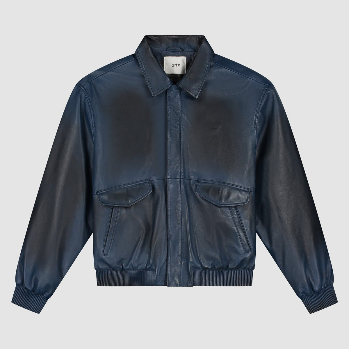 Veste en cuir délavé - Marine