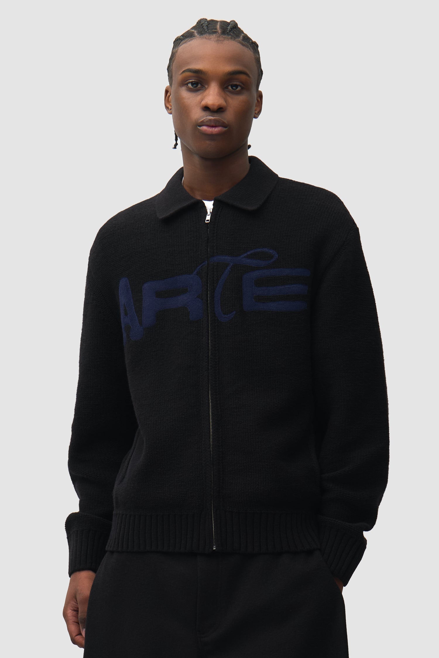 Cardigan zippé à motif pochoir - Noir
