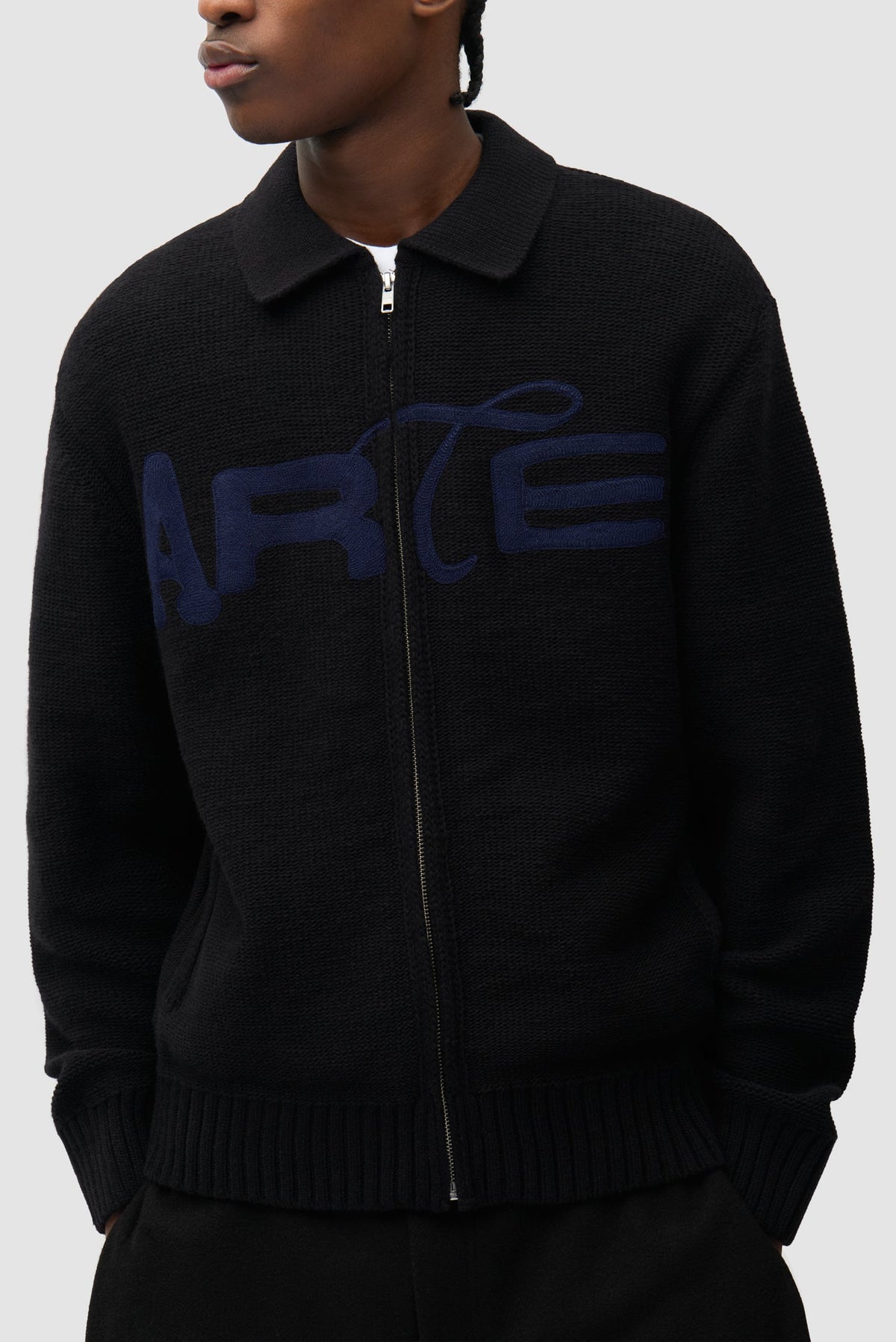 Cardigan zippé à motif pochoir - Noir