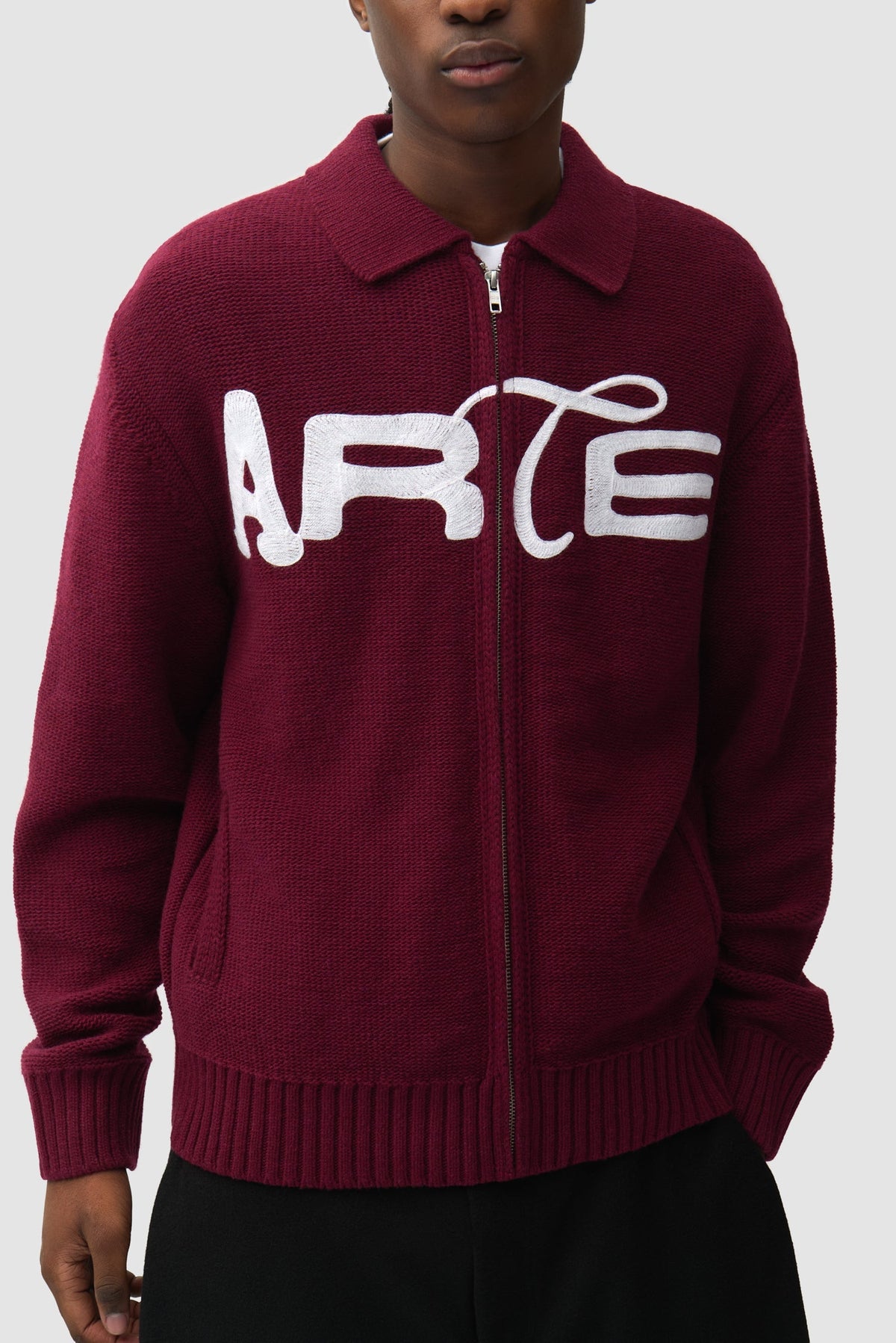 Cardigan zippé à motif pochoir - Bordeaux