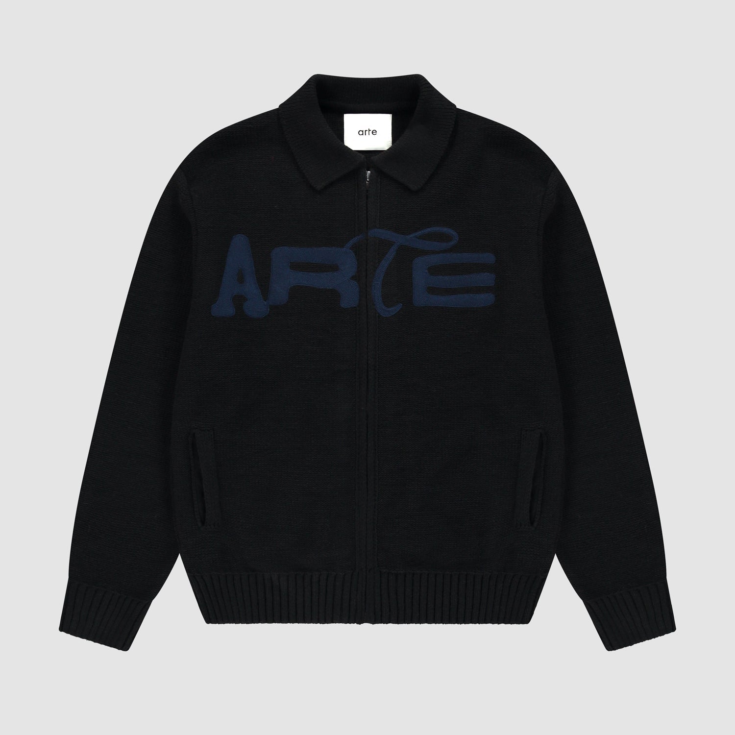 Cardigan zippé à motif pochoir - Noir