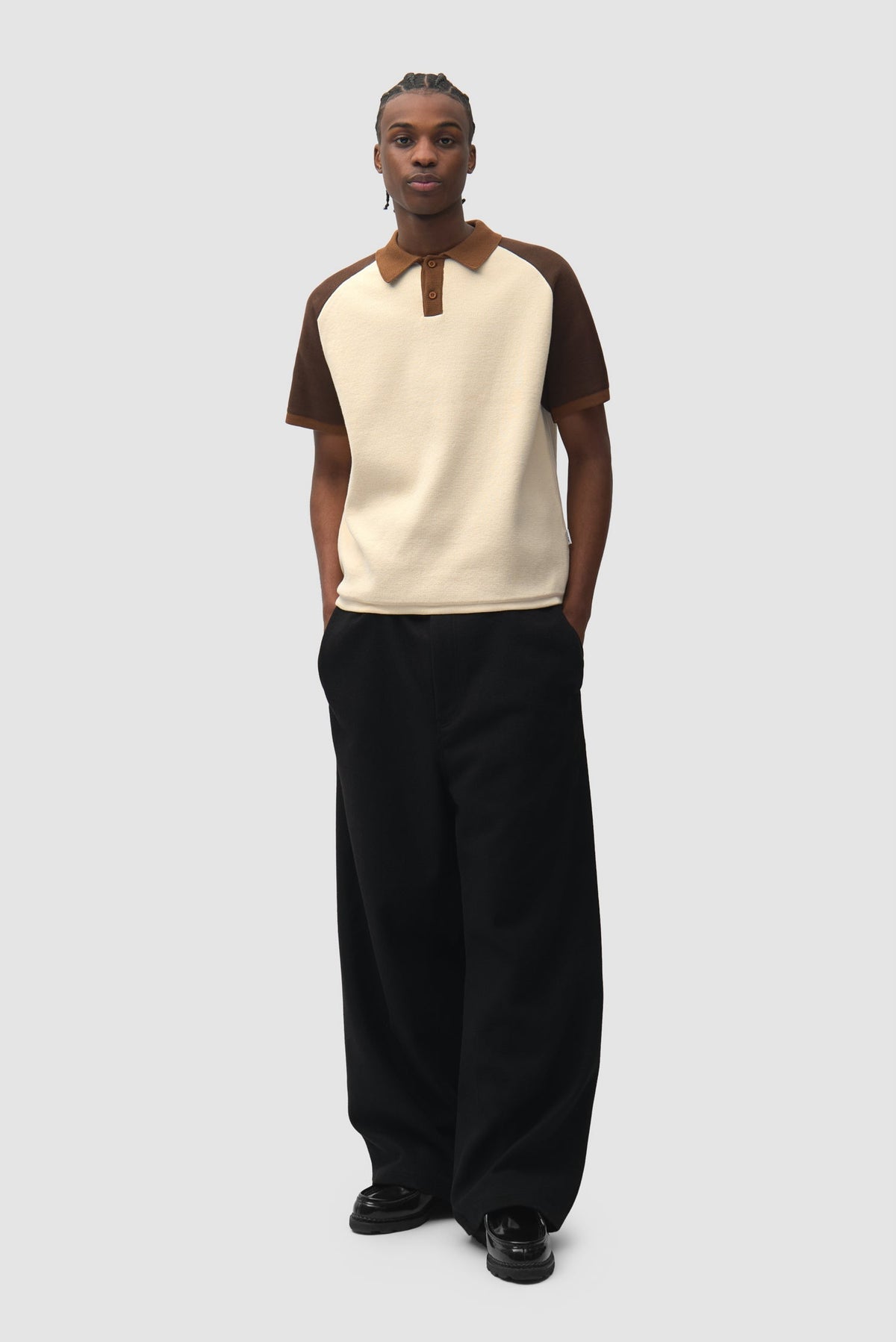 Polo en maille - Marron/Crème