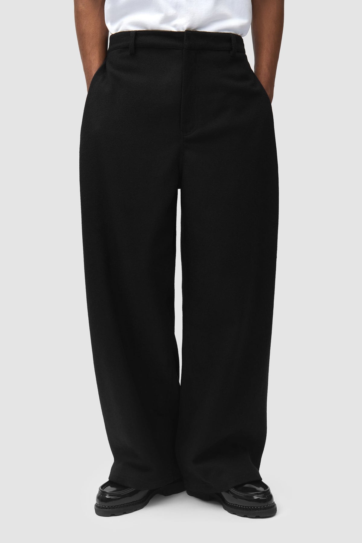 Pantalon de galerie plissé en laine - Noir