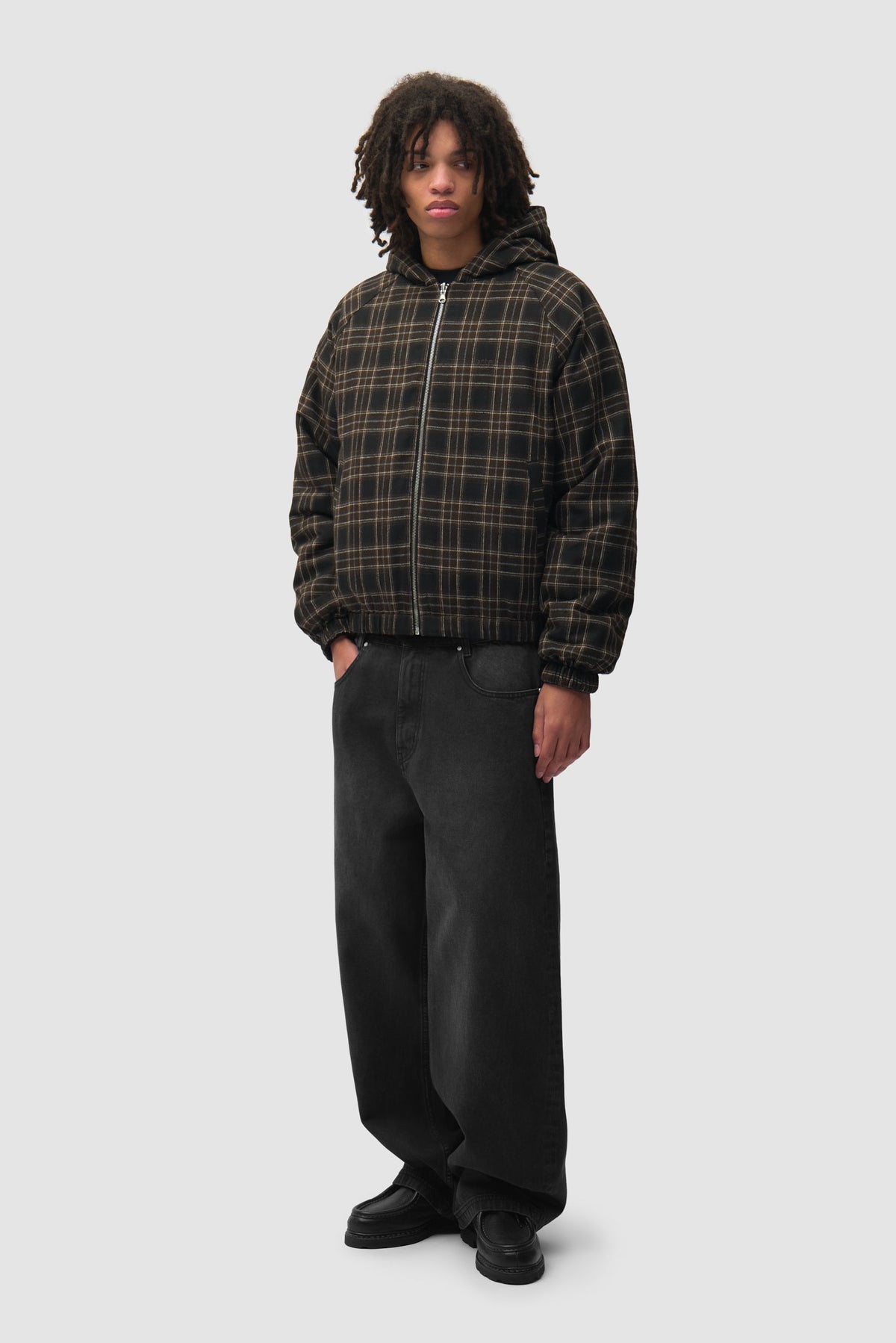 Veste réversible à capuche à carreaux - Noire