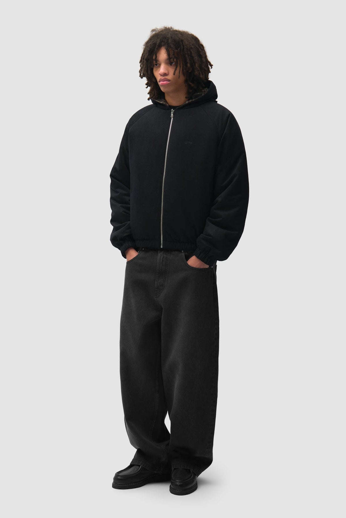 Veste réversible à capuche à carreaux - Noire