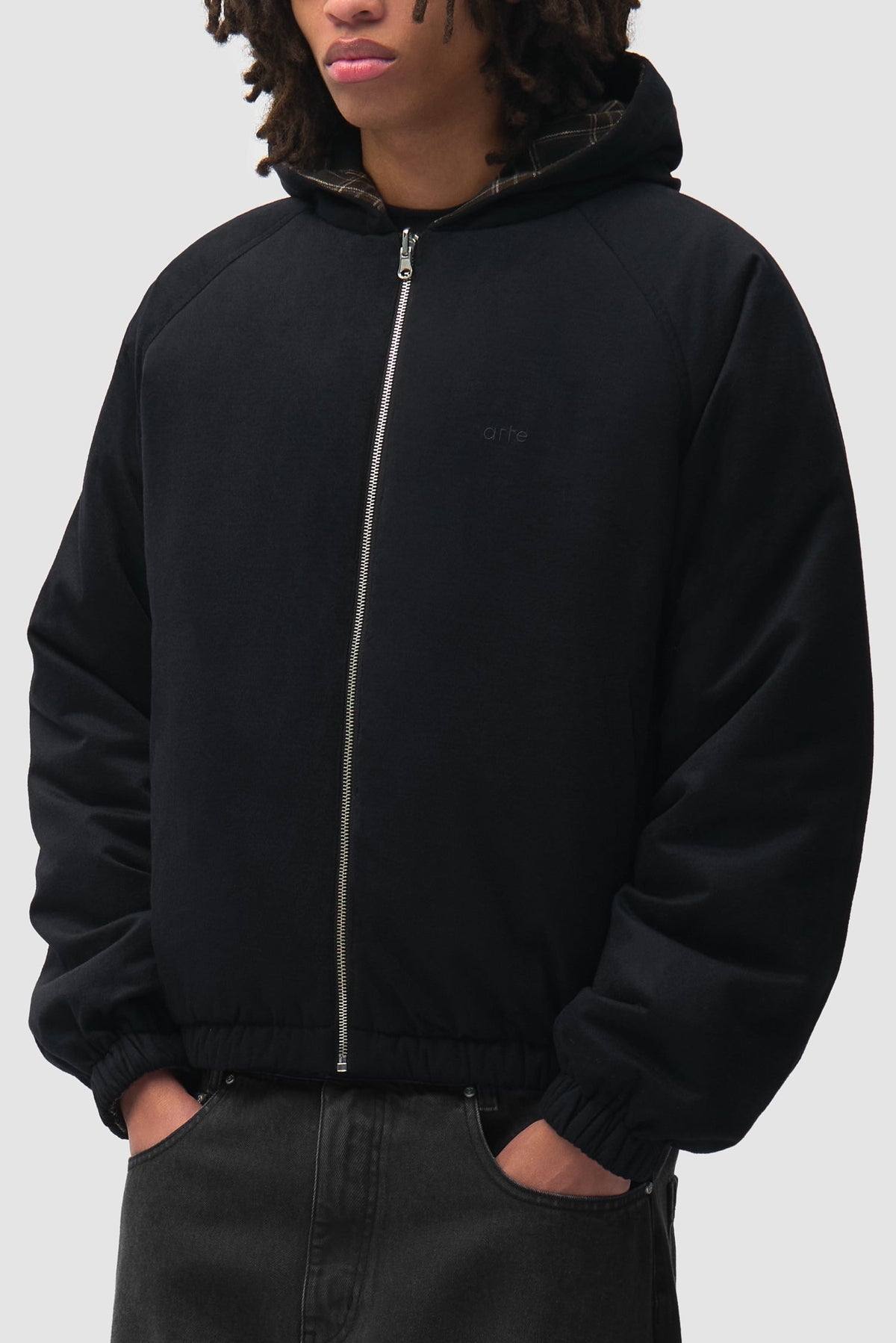Veste réversible à capuche à carreaux - Noire