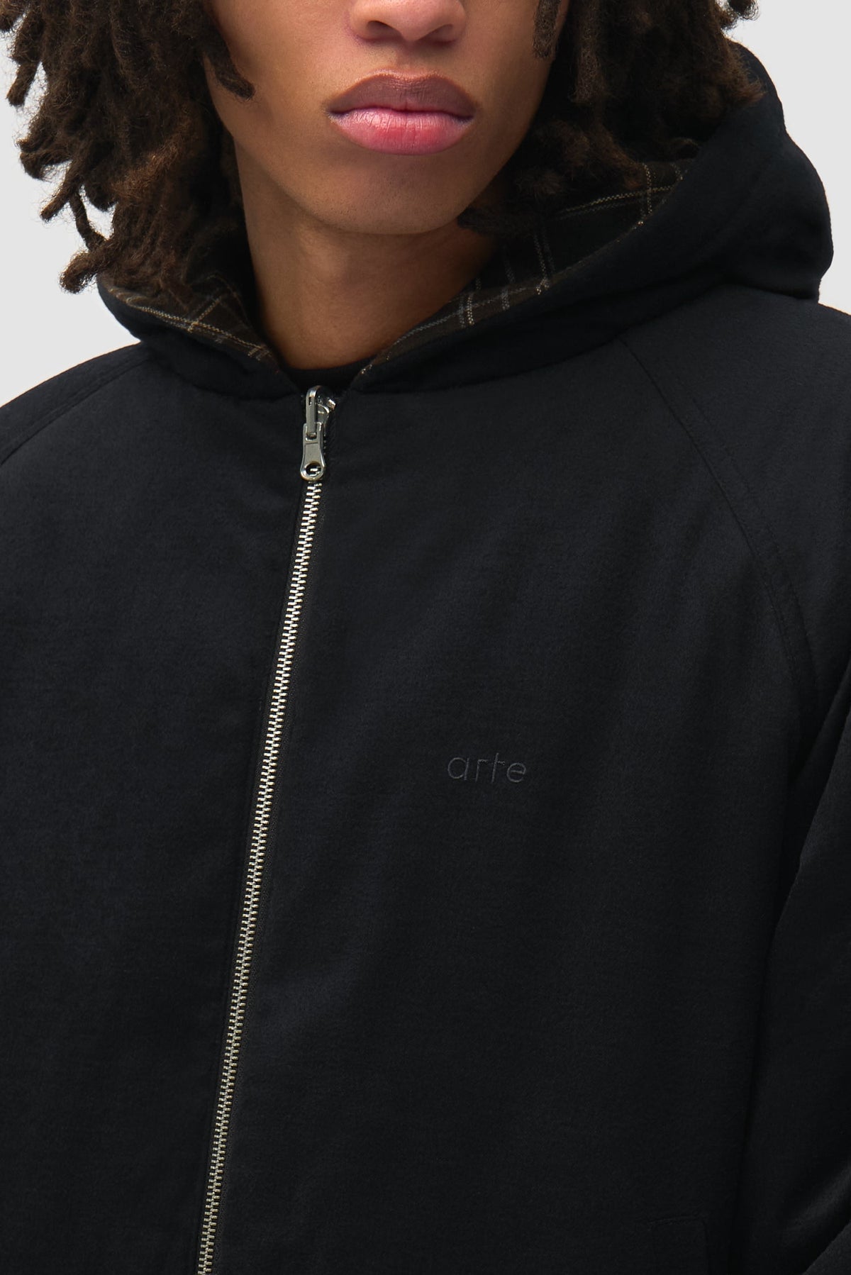 Veste réversible à capuche à carreaux - Noire
