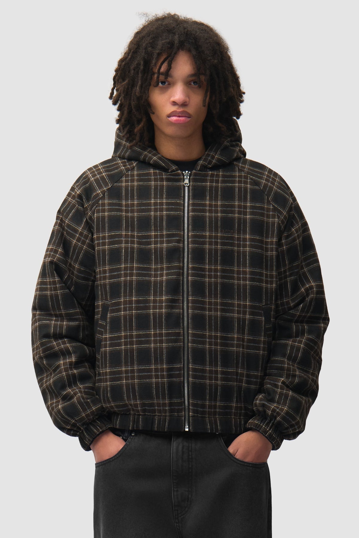 Veste réversible à capuche à carreaux - Noire