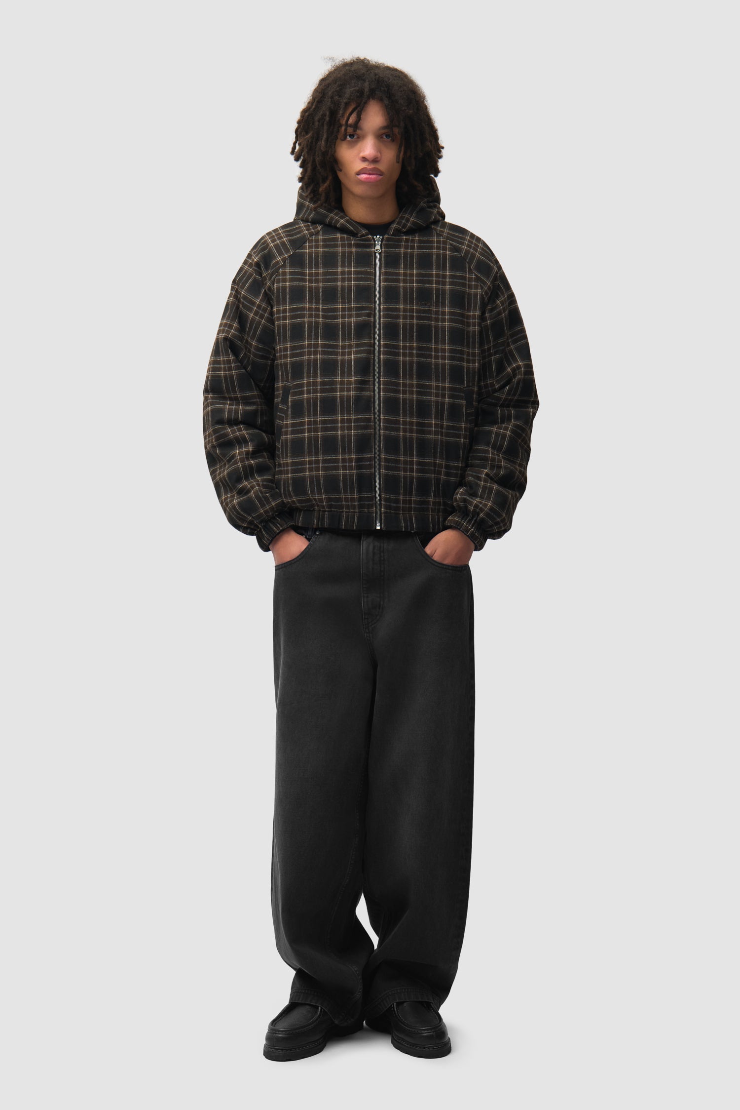 Veste réversible à capuche à carreaux - Noire