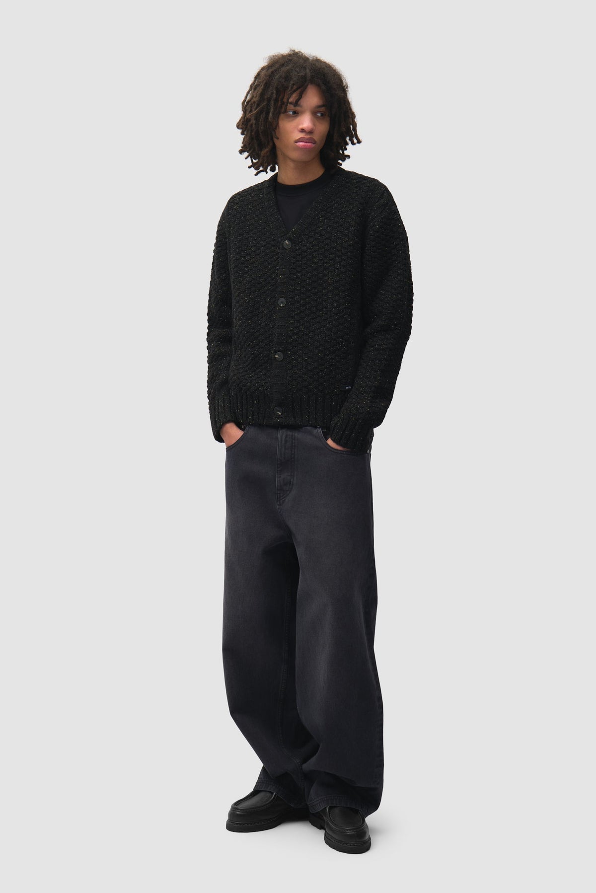 Cardigan en maille torsadée à motif moucheté - Noir
