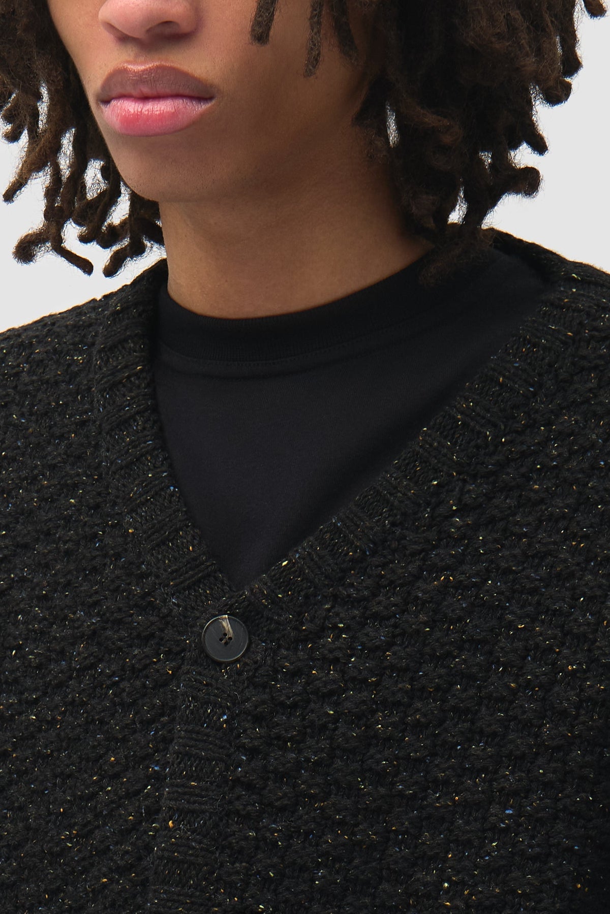 Cardigan en maille torsadée à motif moucheté - Noir