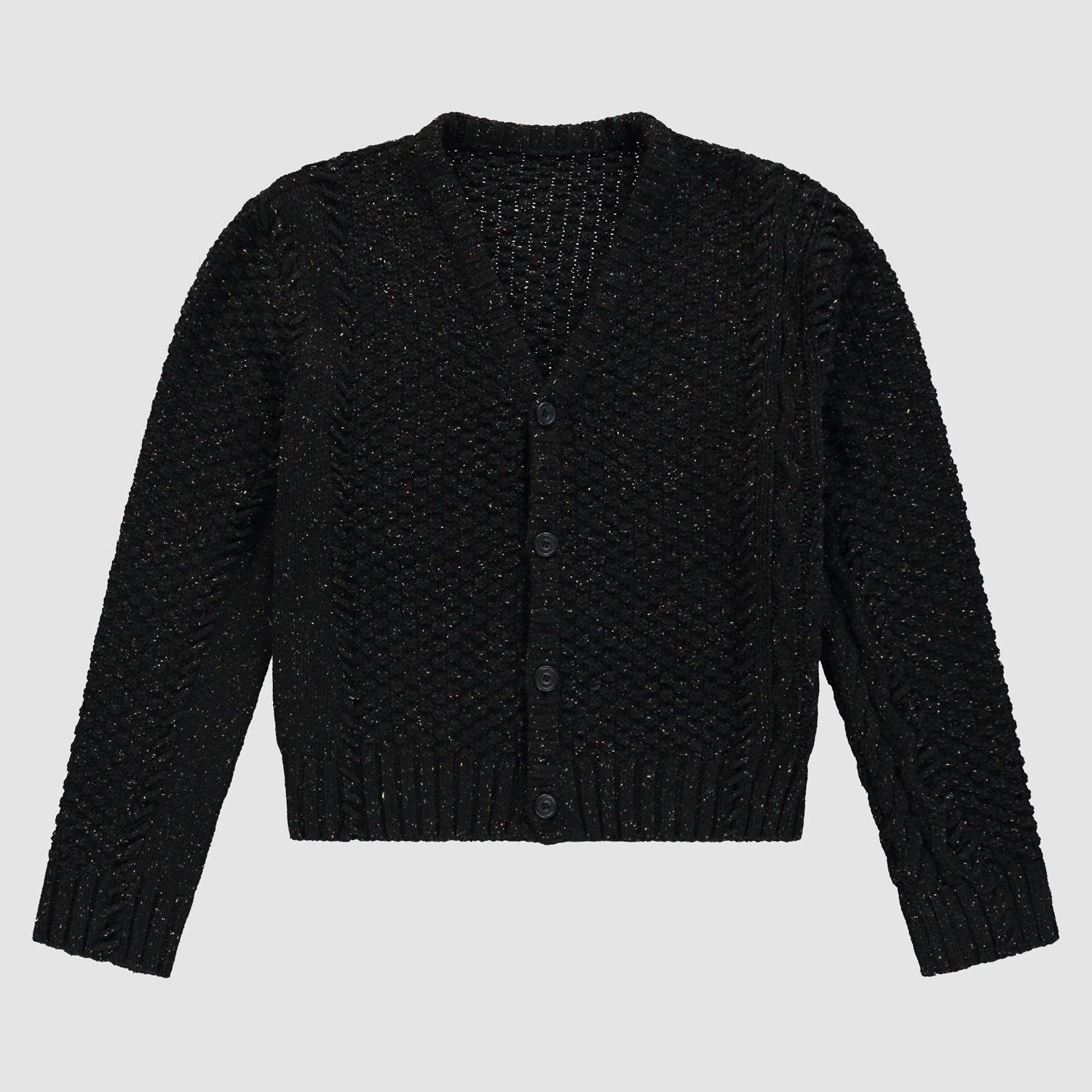 Cardigan en maille torsadée à motif moucheté - Noir