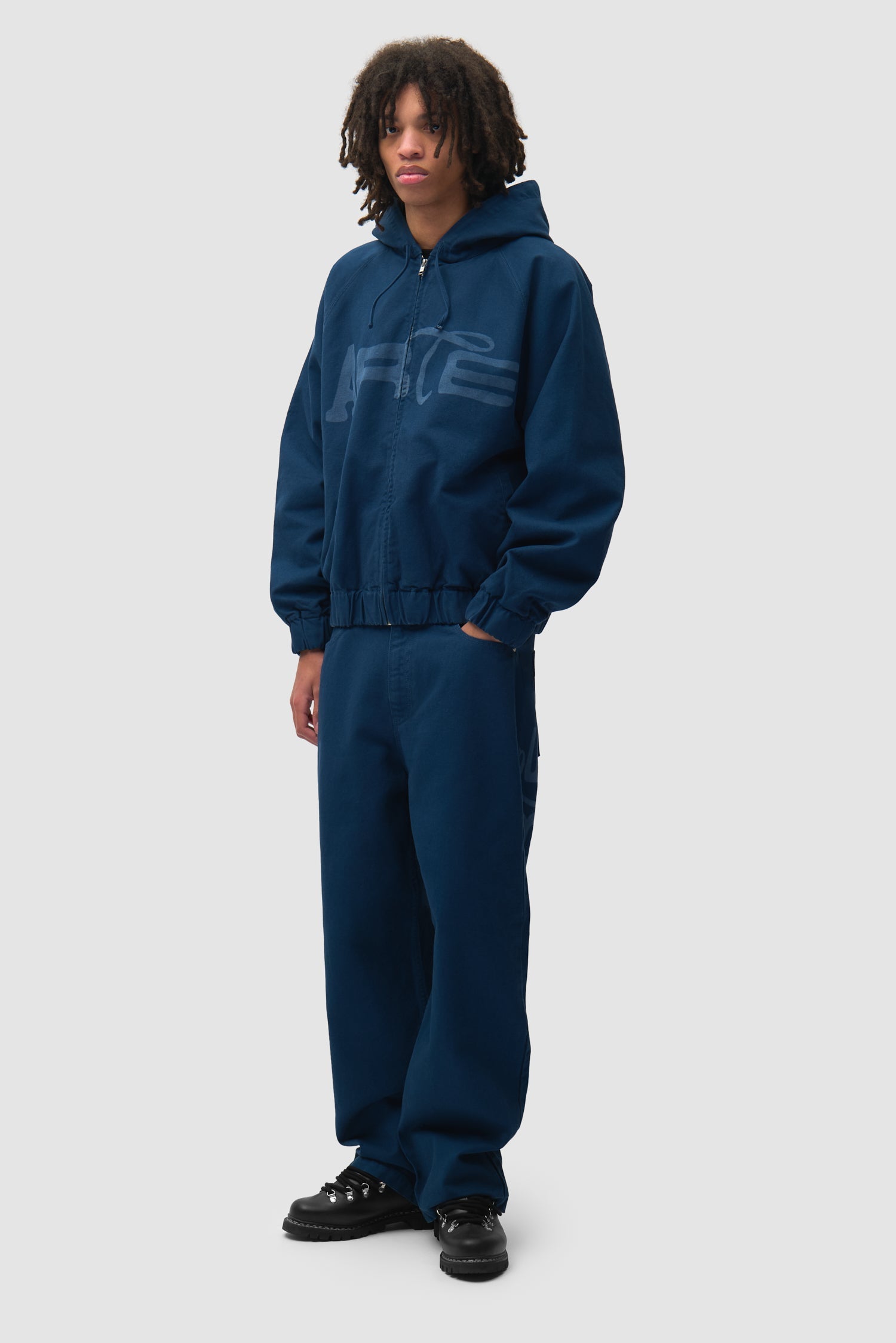 Veste à capuche en toile imprimée au pochoir - Bleu marine