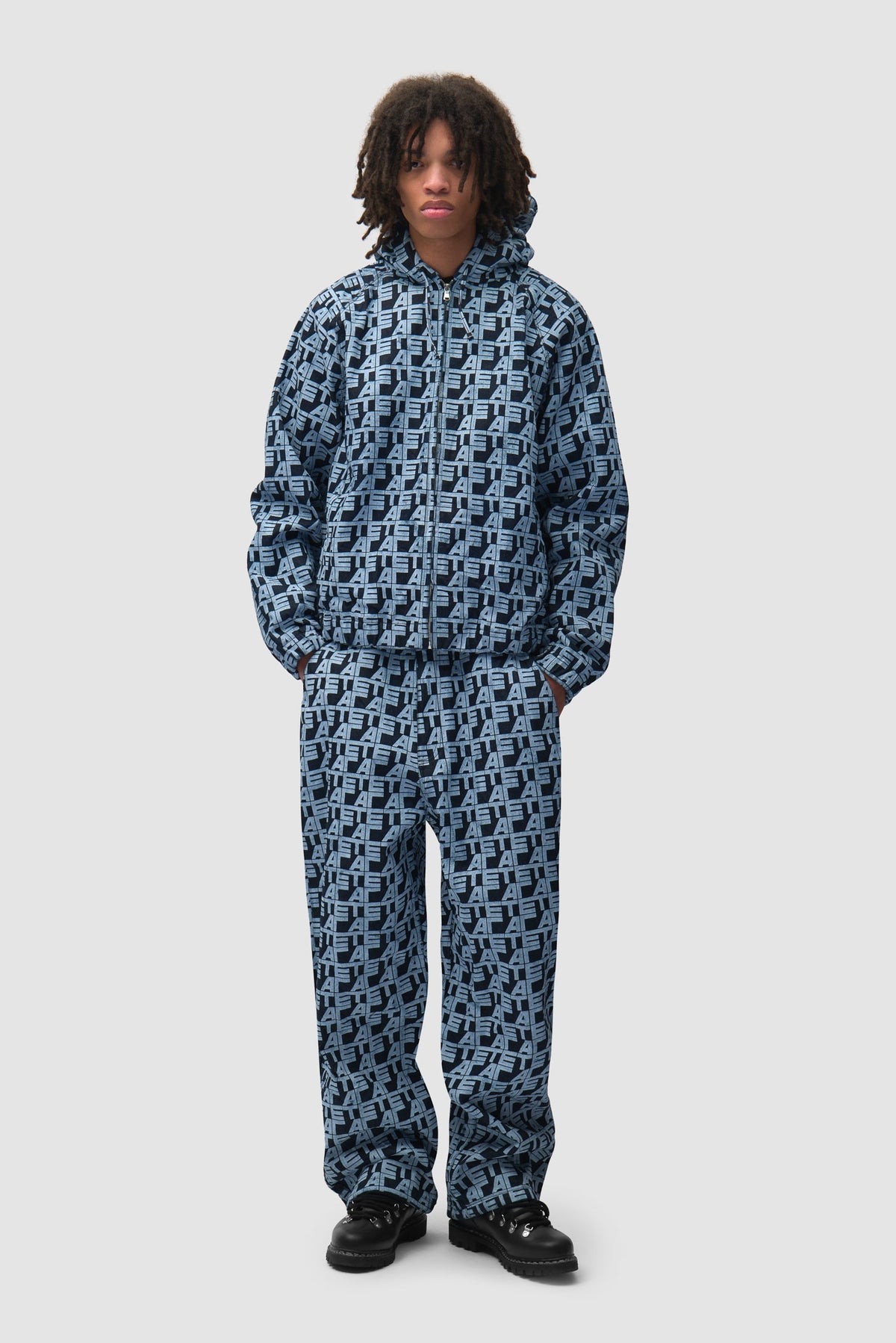 Pantalon à carreaux sur toute la surface - Denim