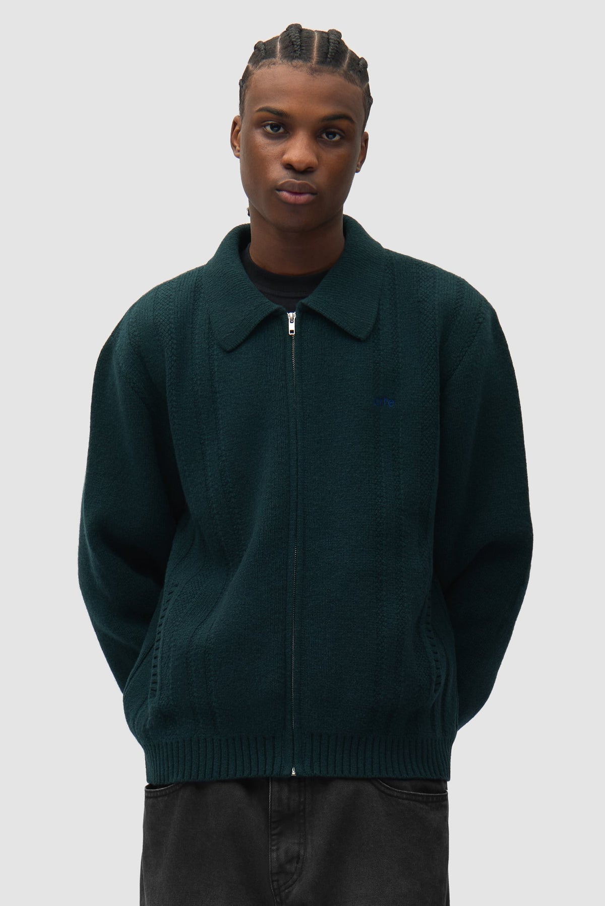 Cardigan à fermeture éclair et motif torsadé - Vert