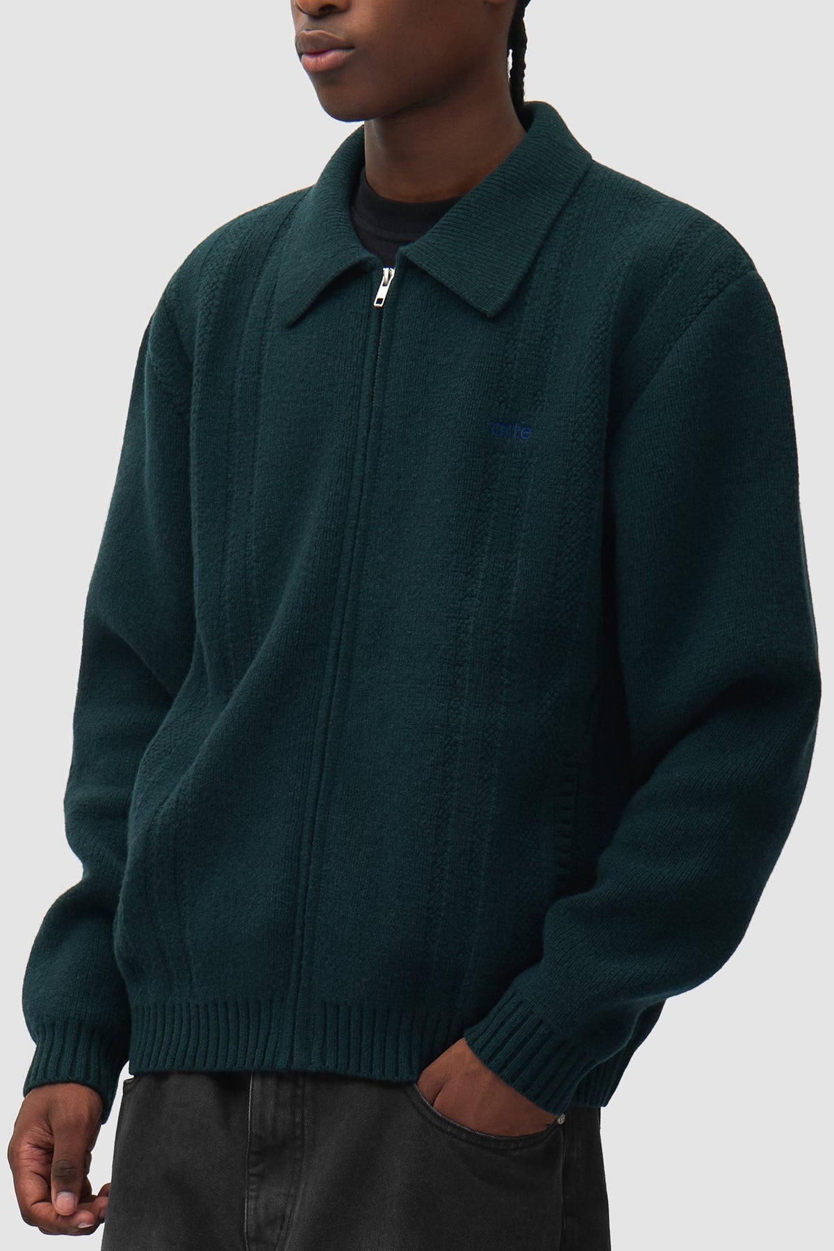 Cardigan à fermeture éclair et motif torsadé - Vert