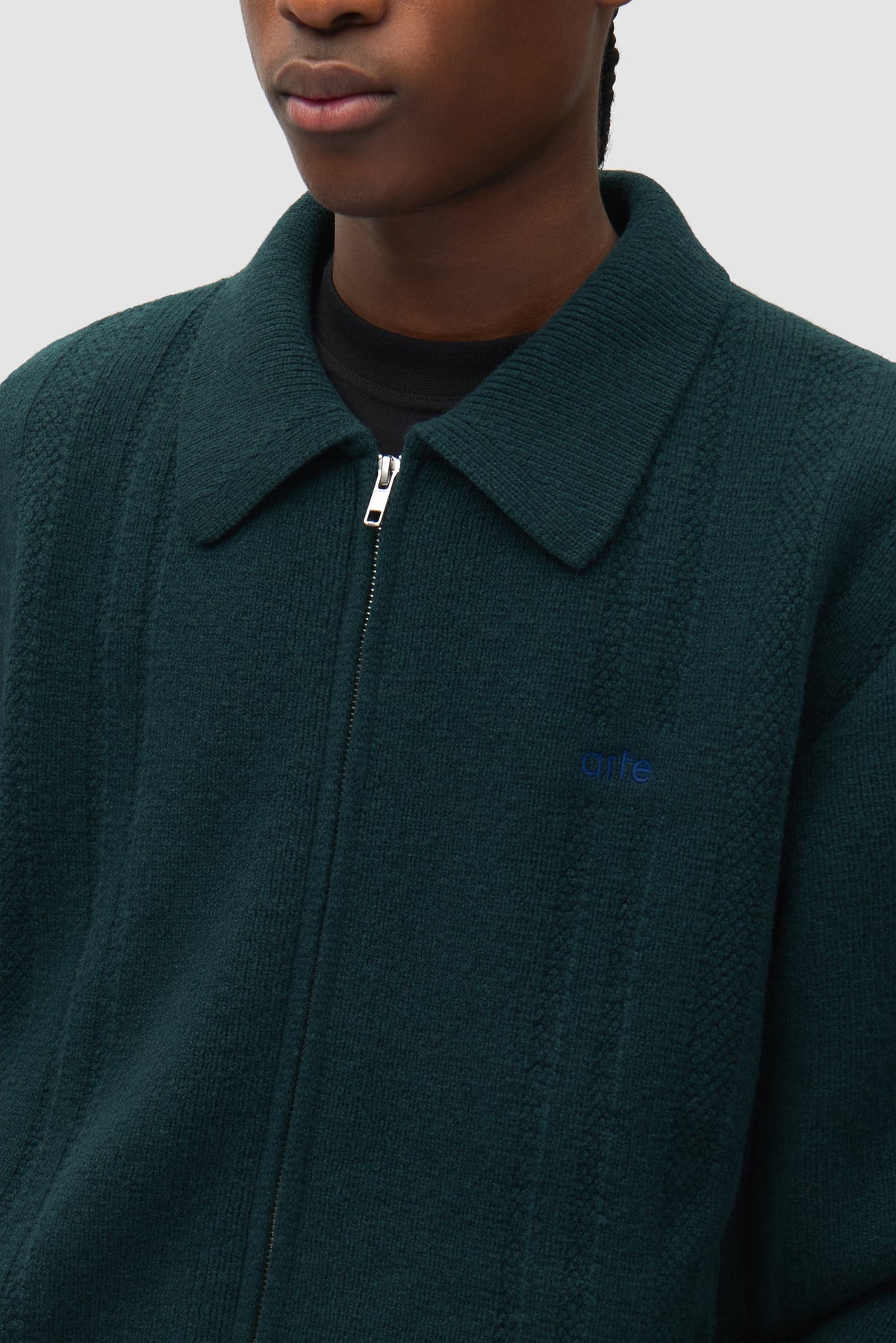 Cardigan à fermeture éclair et motif torsadé - Vert