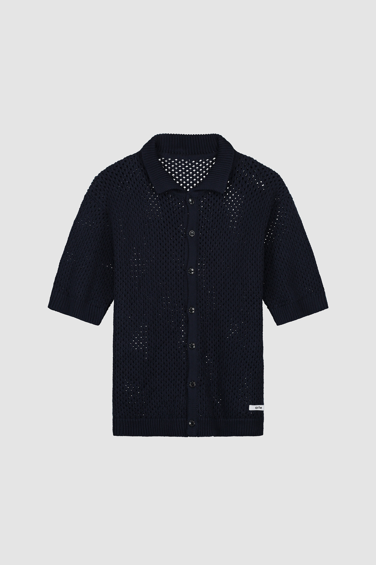 Chemise à boutons en tricot crocheté - Marine