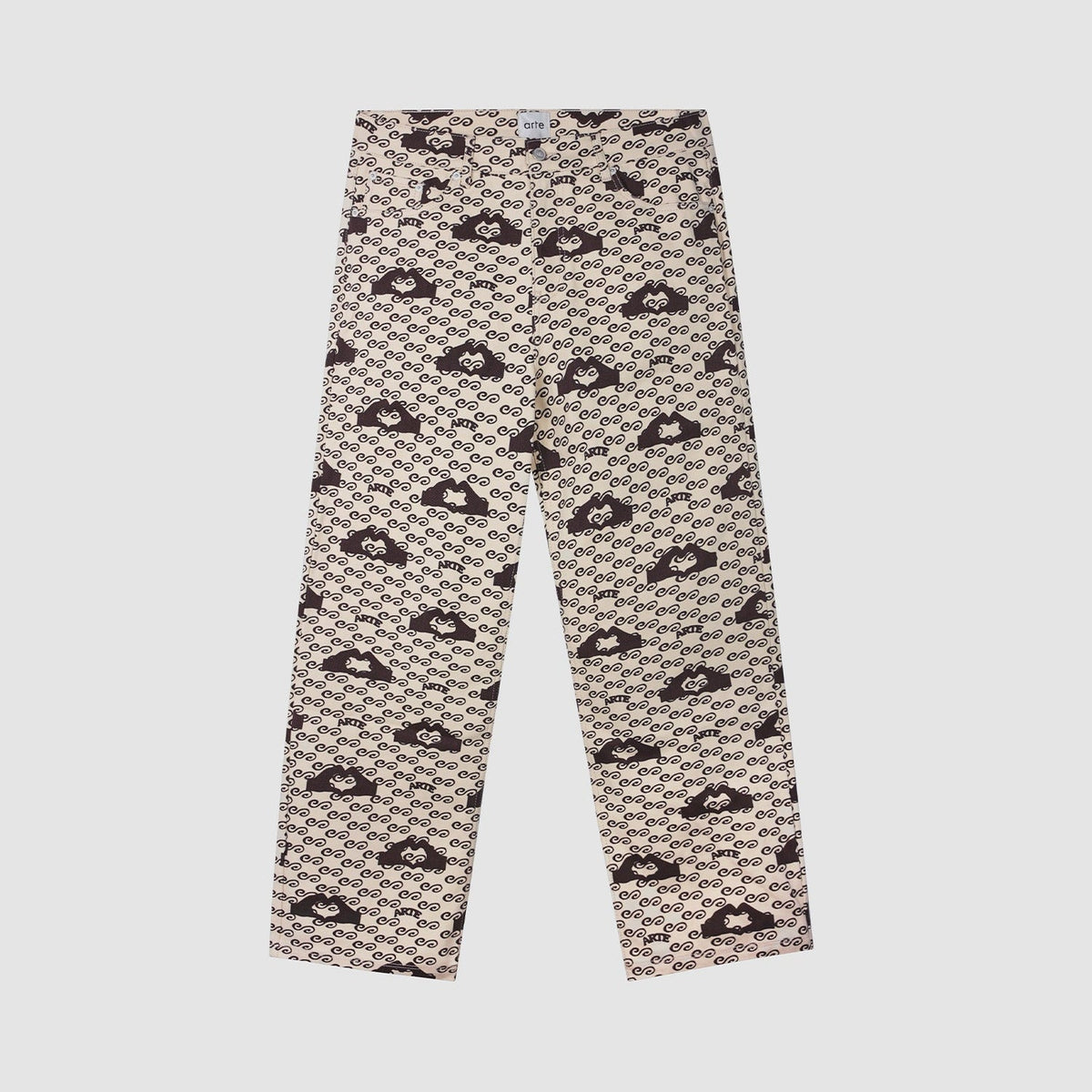 Pantalon imprimé cœur de main - Crème/Marron