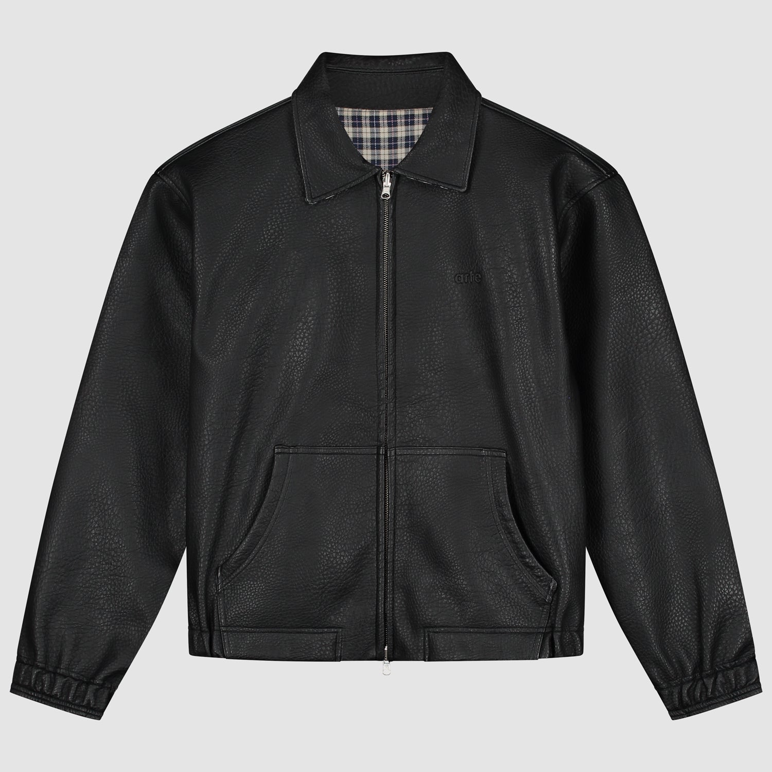Veste en cuir réversible à carreaux - Noir/Plaid