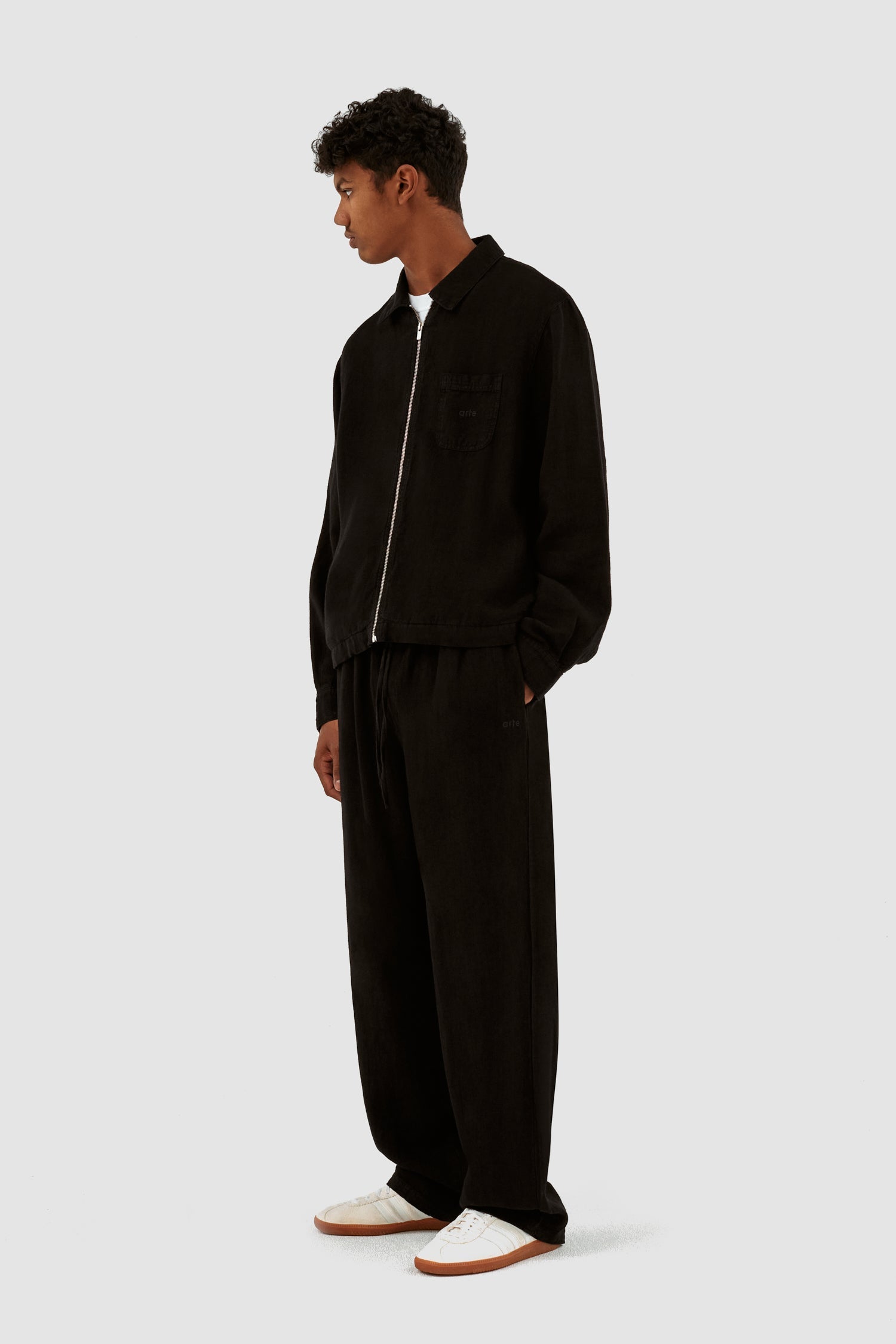 Jan Linnen Pantalon - Noir