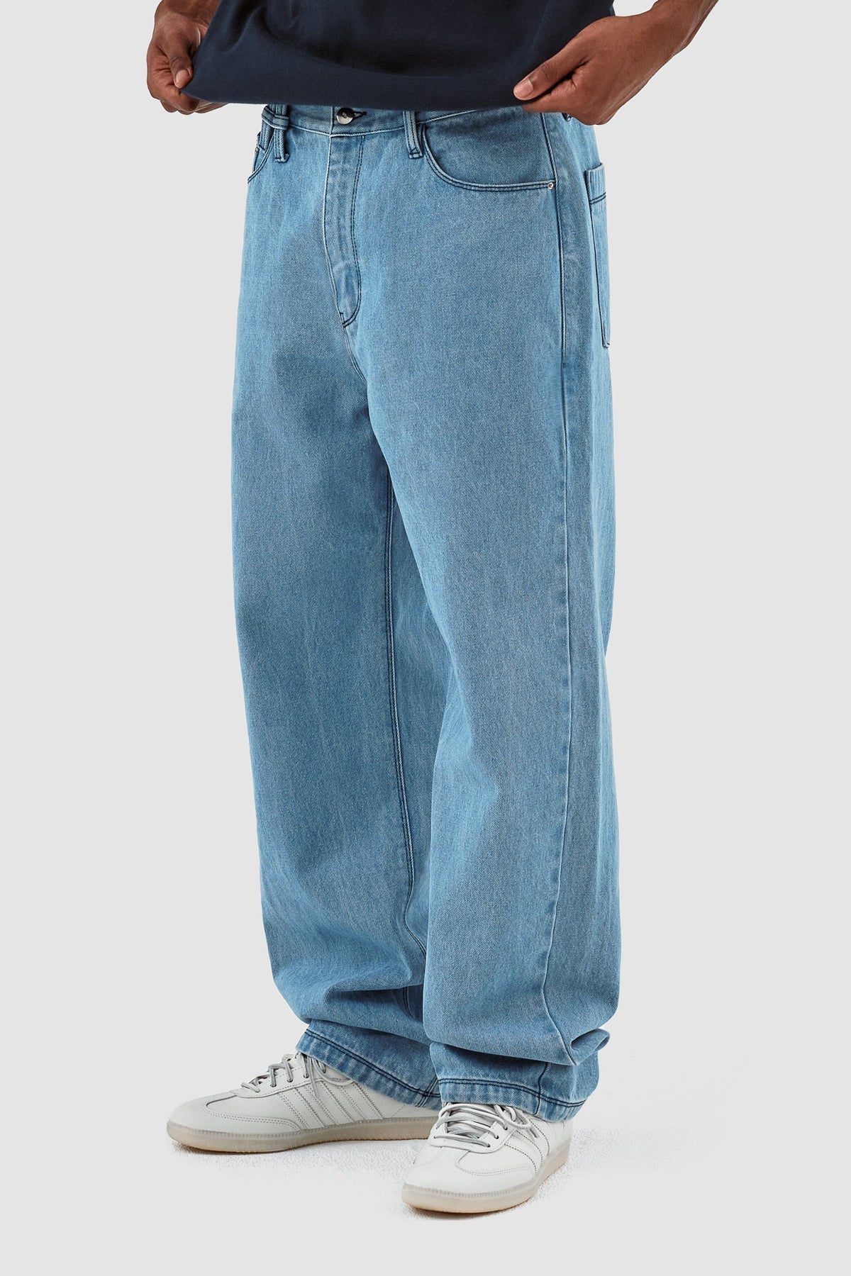 Poage Belt Detail Pants - Denim Bleach