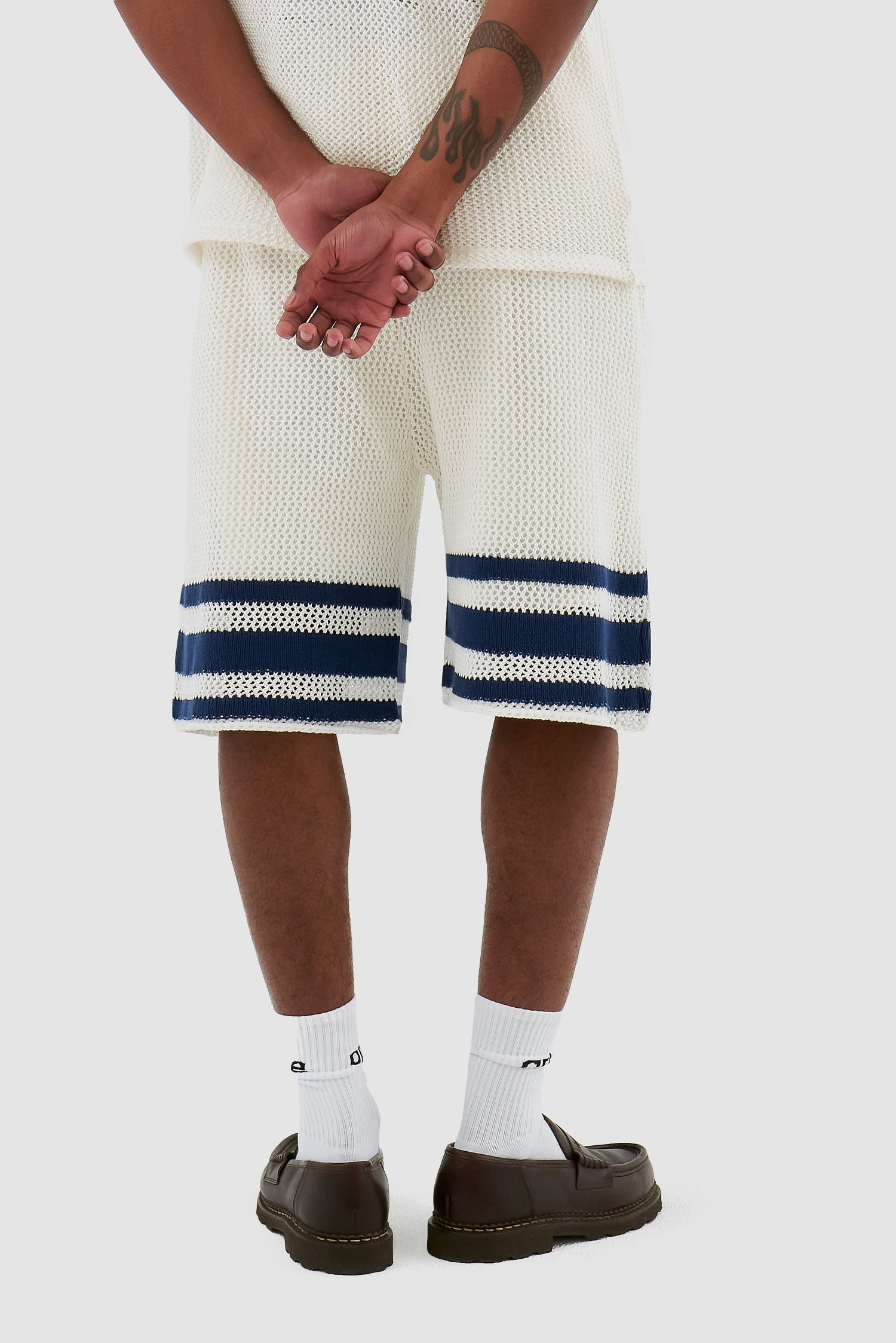 Short à rayures en tricot Shane - Blanc