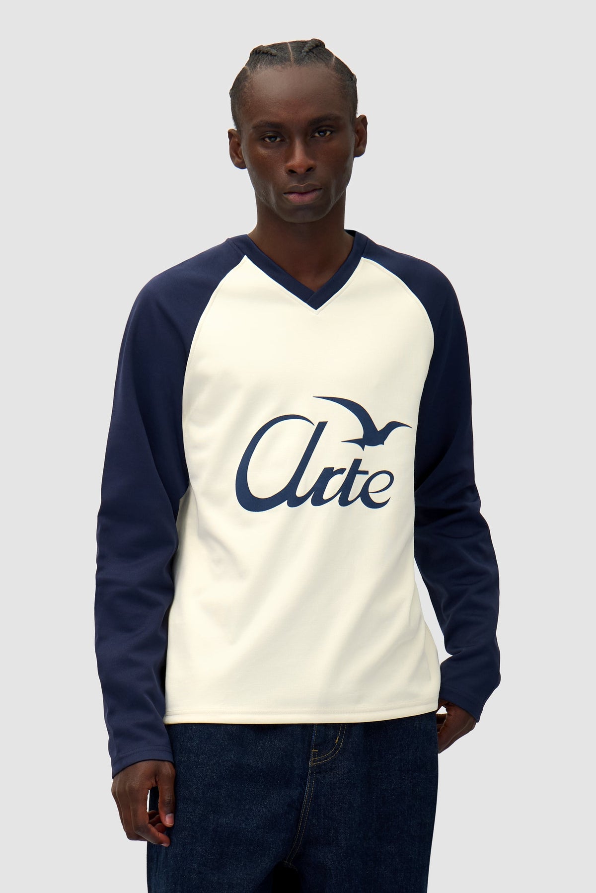 Manches longues avec Bird Logo - Marine/Crème