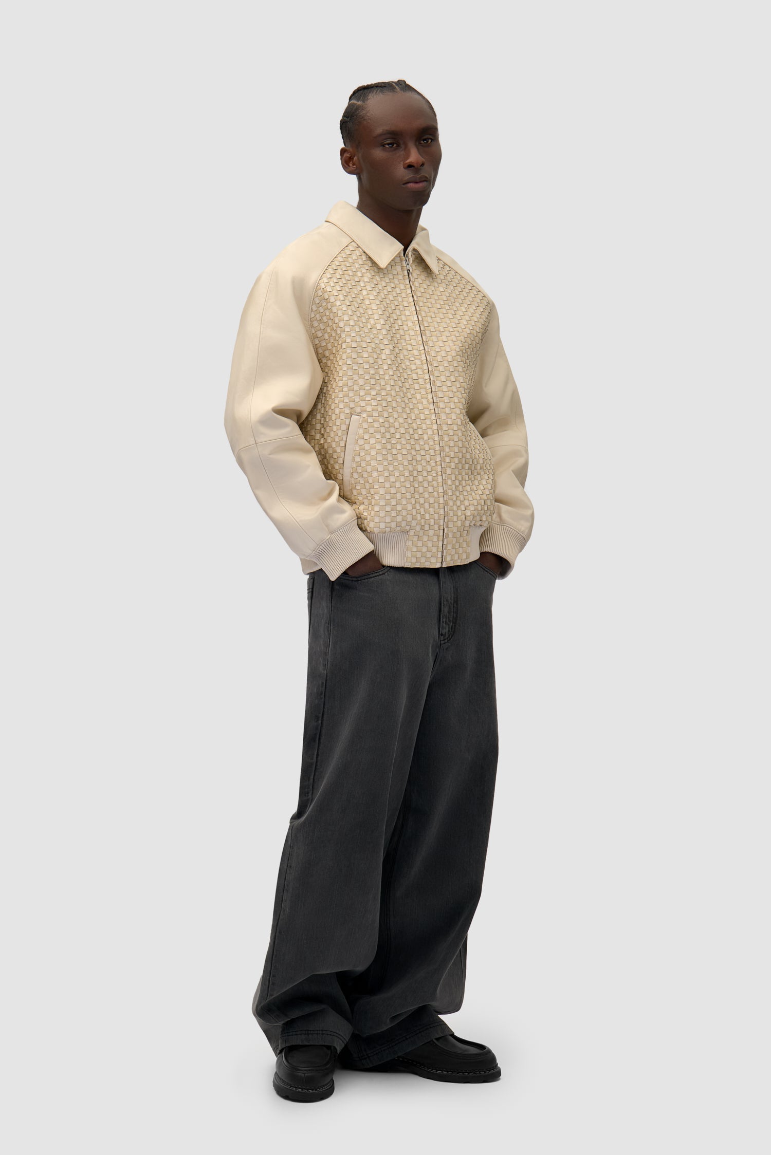 Veste en cuir carrée - Crème