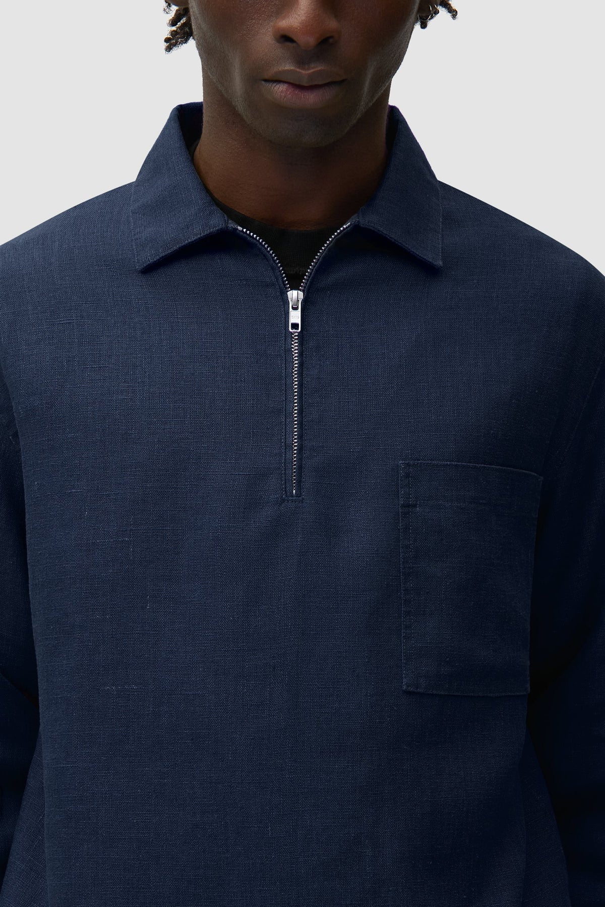 Pull à fermeture éclair quart de longueur en lin - Bleu marine