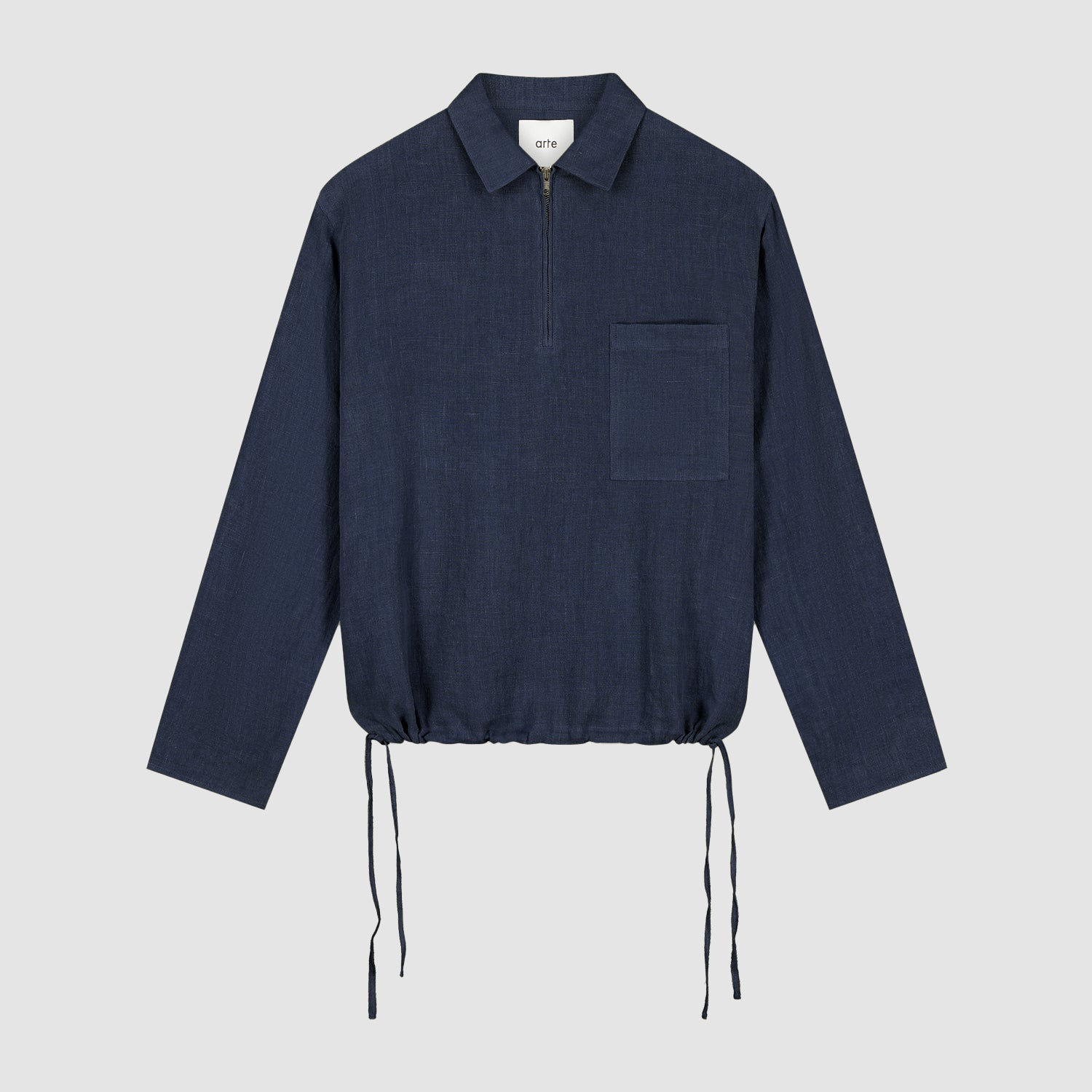 Pull à fermeture éclair quart de longueur en lin - Bleu marine