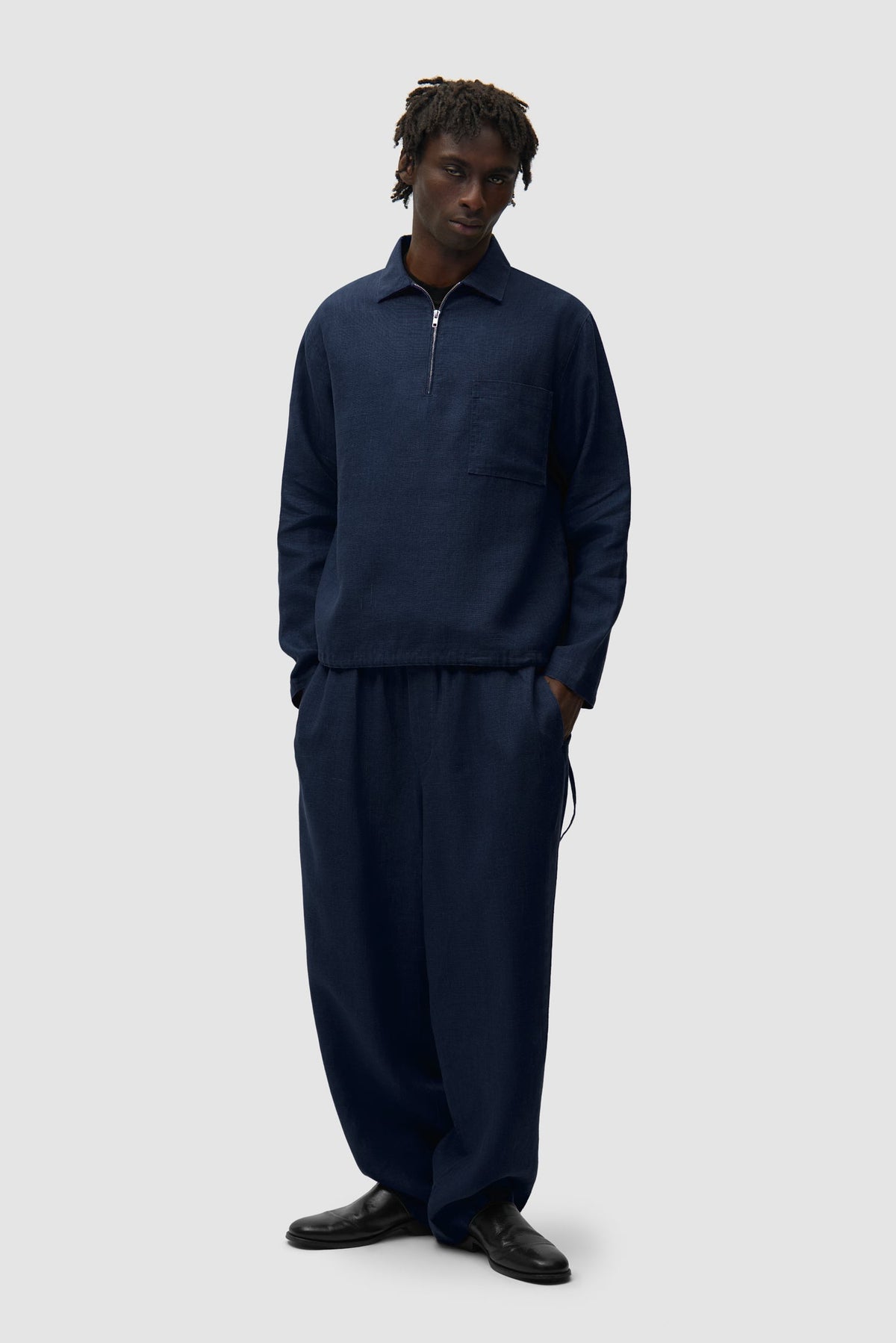 Pantalon en lin - Bleu marine