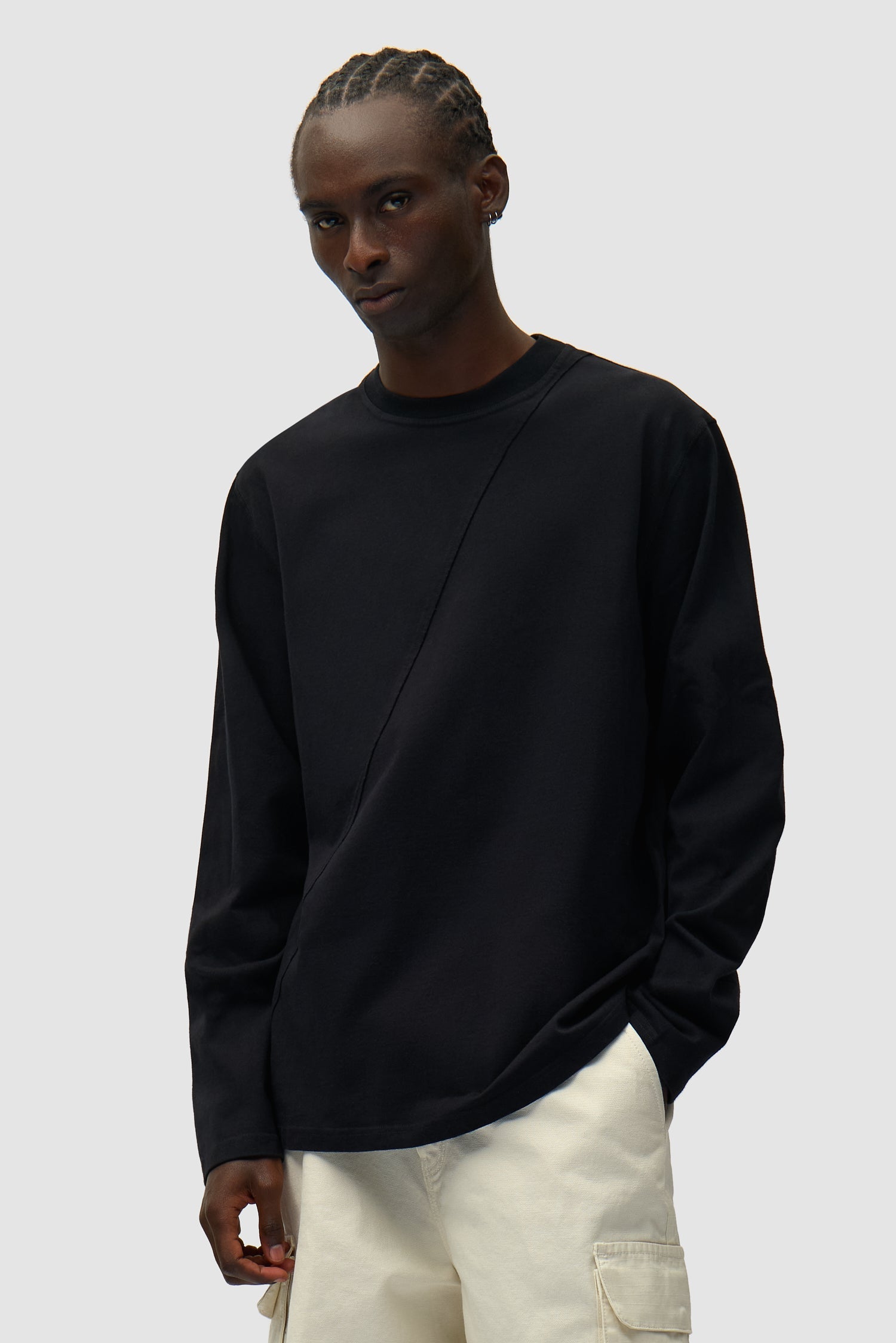 T-shirt à manches longues avec logo cercle dans le dos - Noir