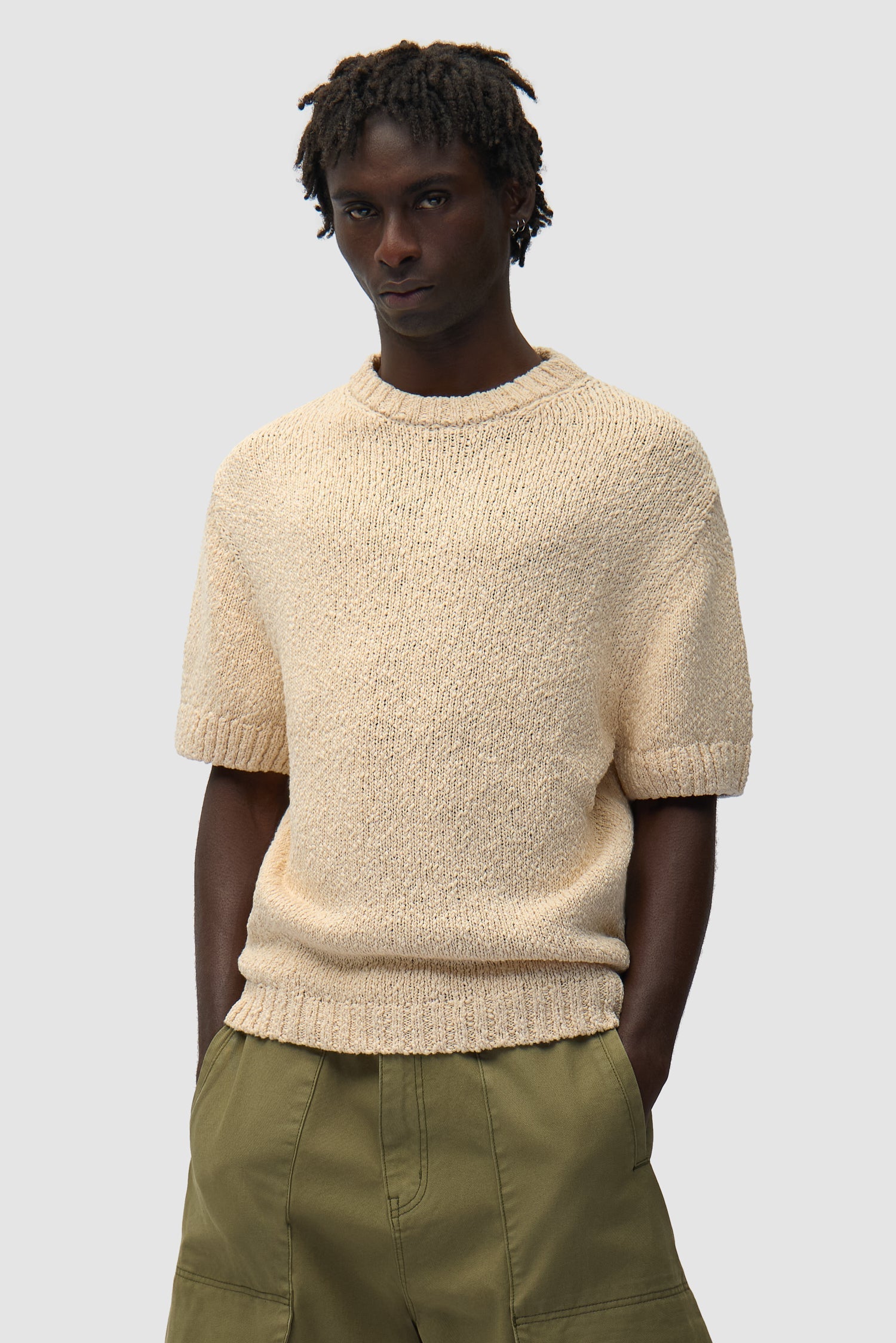 T-shirt en maille avec motif graphique au dos - Crème