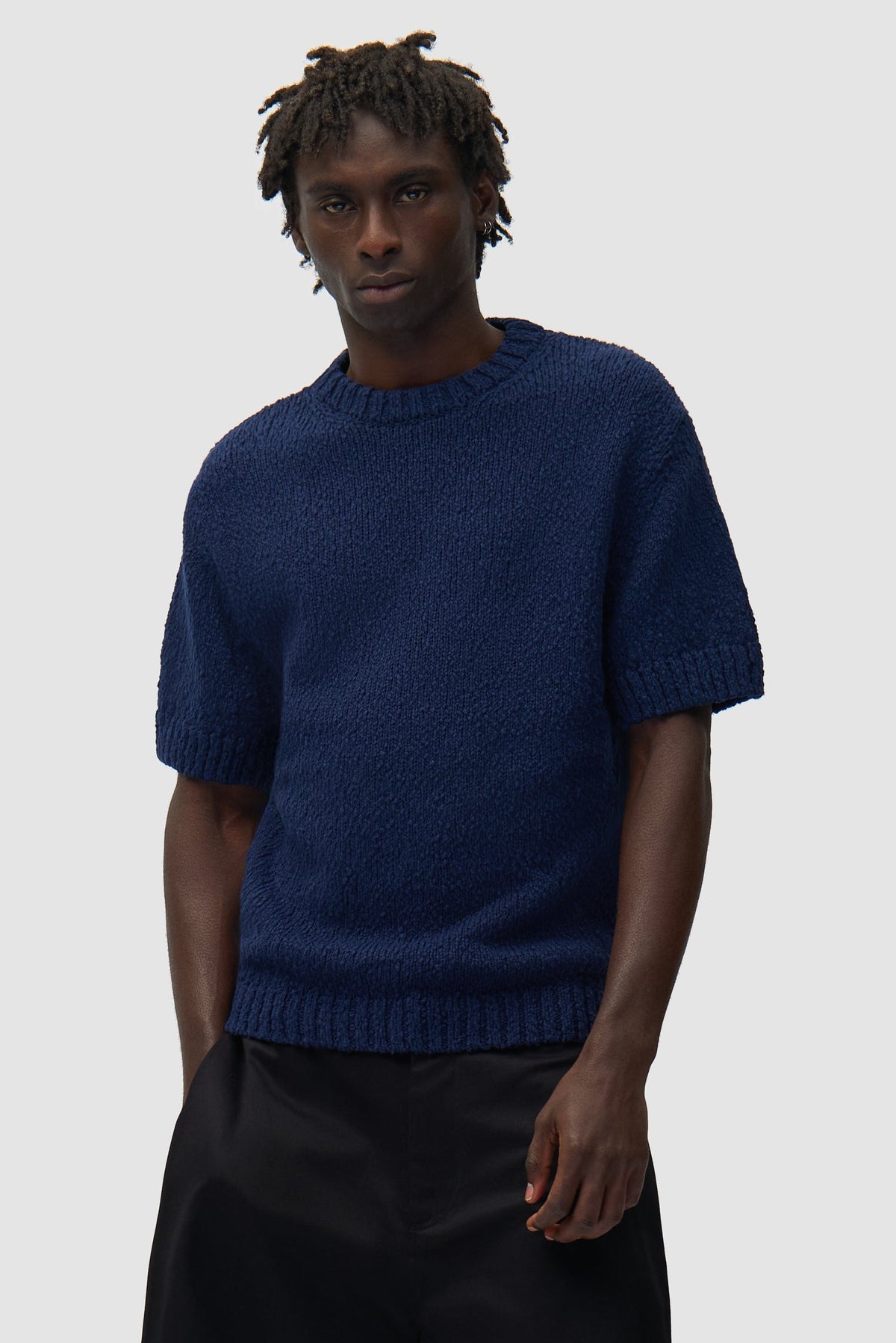 T-shirt en maille avec motif graphique au dos - Bleu marine