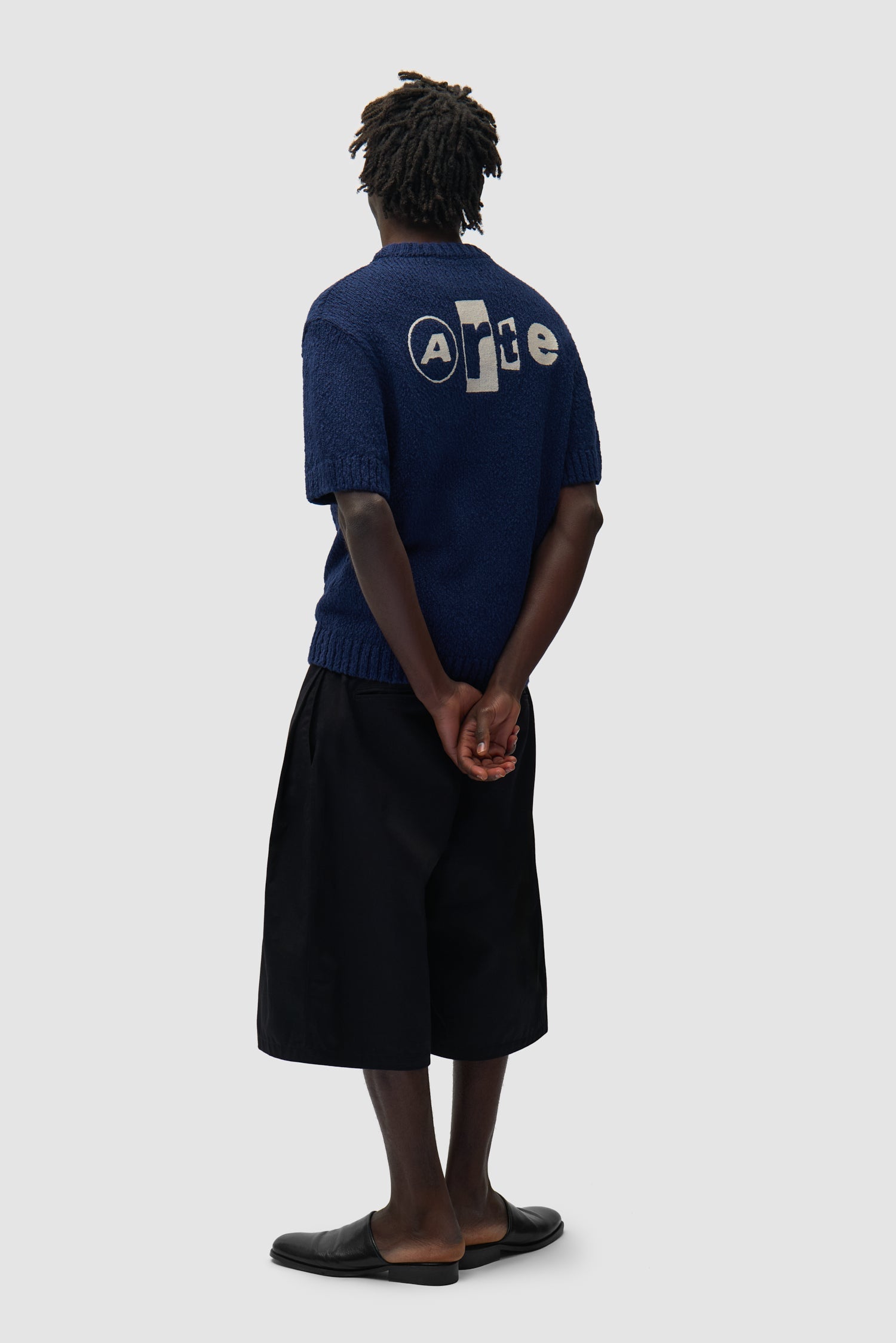 T-shirt en maille avec motif graphique au dos - Bleu marine
