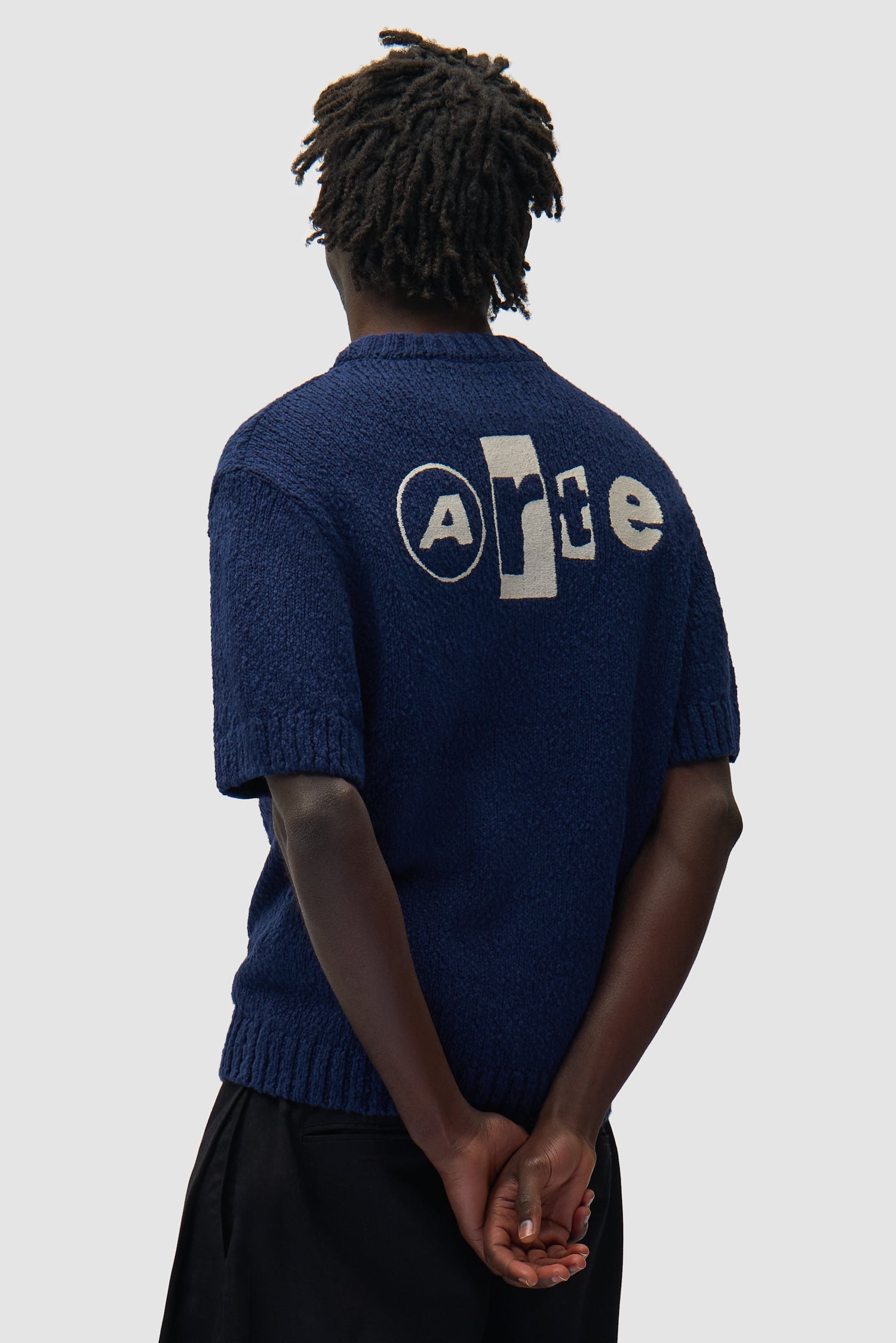 T-shirt en maille avec motif graphique au dos - Bleu marine