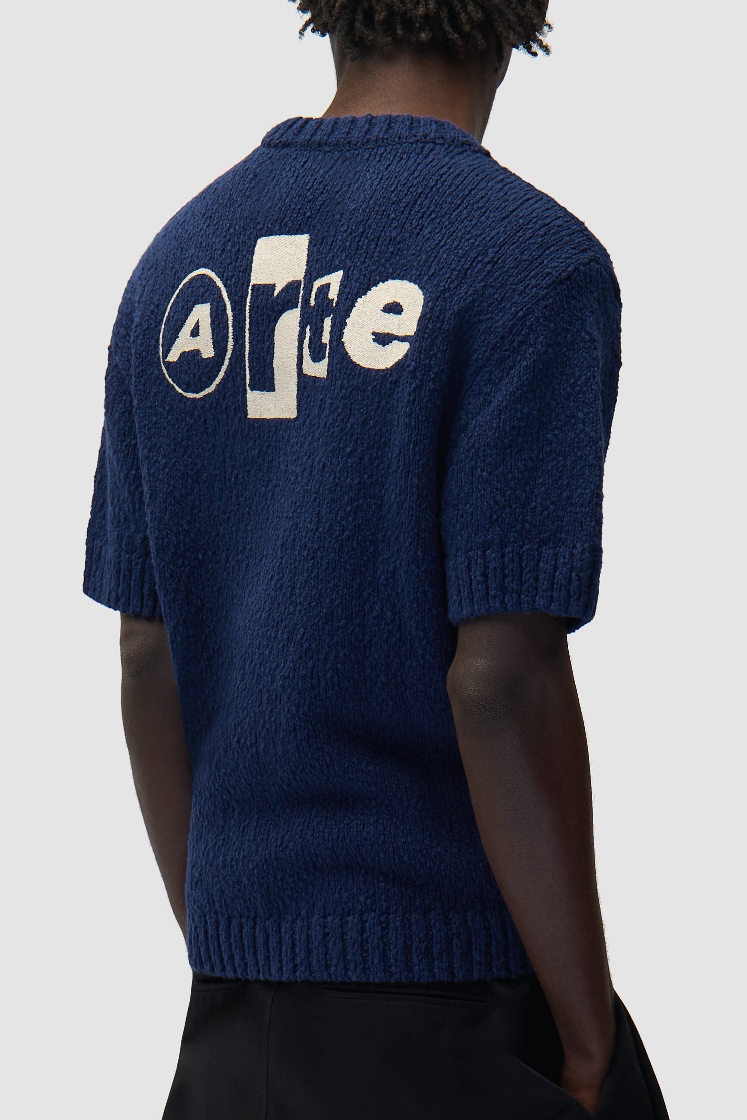 T-shirt en maille avec motif graphique au dos - Bleu marine