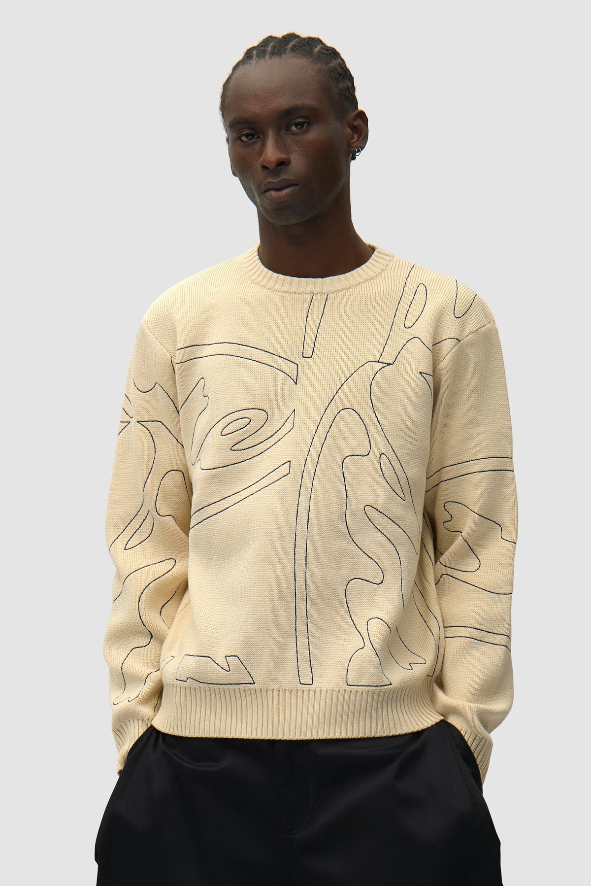 Pull en maille avec logo cercle sur toute la surface - Crème